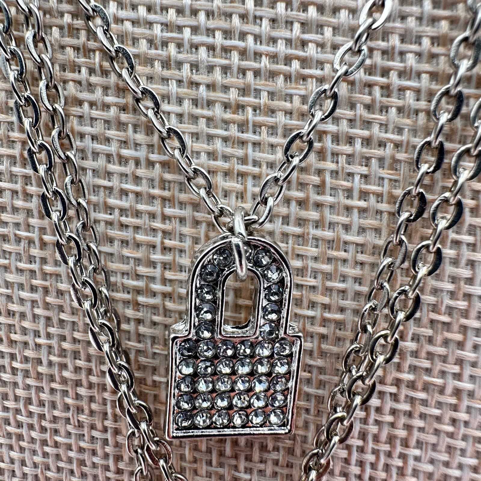 Vintage Y2K Silver Tone Layered Necklace Cross Virgin Mary lock Charms Jewelry - Thumbnail 7