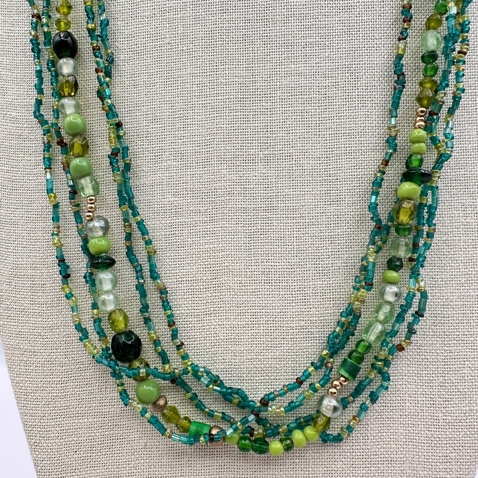 Vintage 90s Gold Tone Beaded Multi-Strand Necklace Women's Classic Jewelry - Thumbnail 3