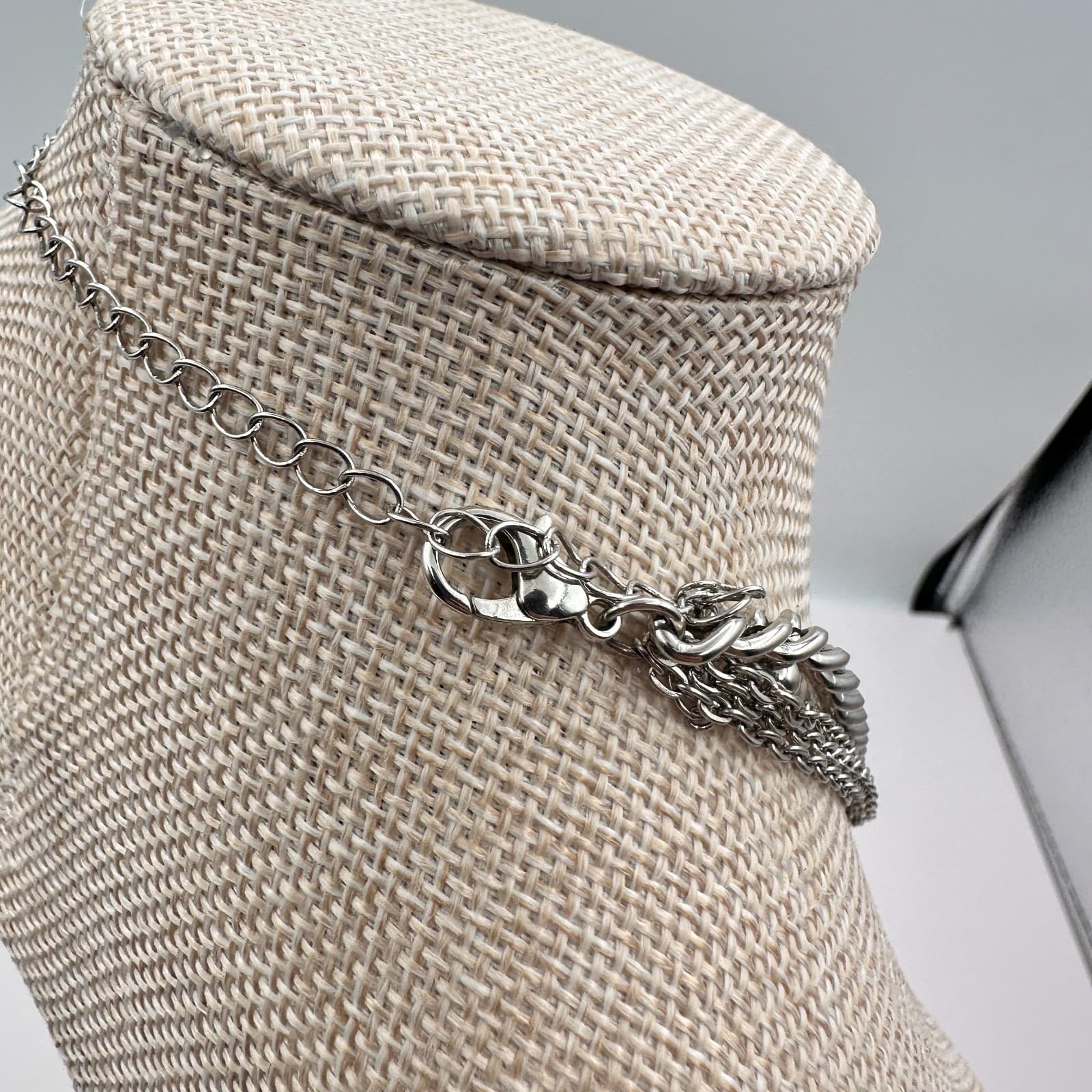 Vintage Y2K Silver Tone Layered Necklace Cross Virgin Mary lock Charms Jewelry - Thumbnail 11