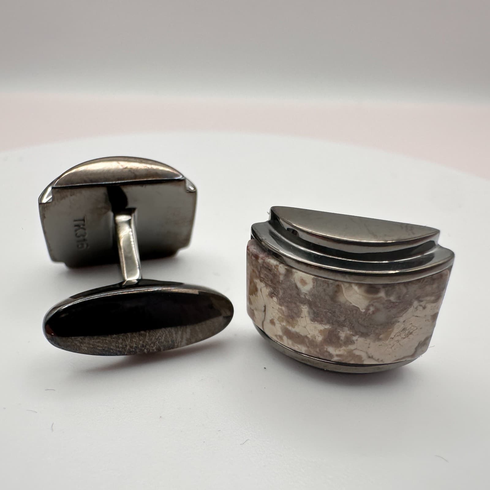 Vintage 70s Gunmetal Tone Cufflink Studs Boho Men's Classic Formal Jewelry - Thumbnail 4