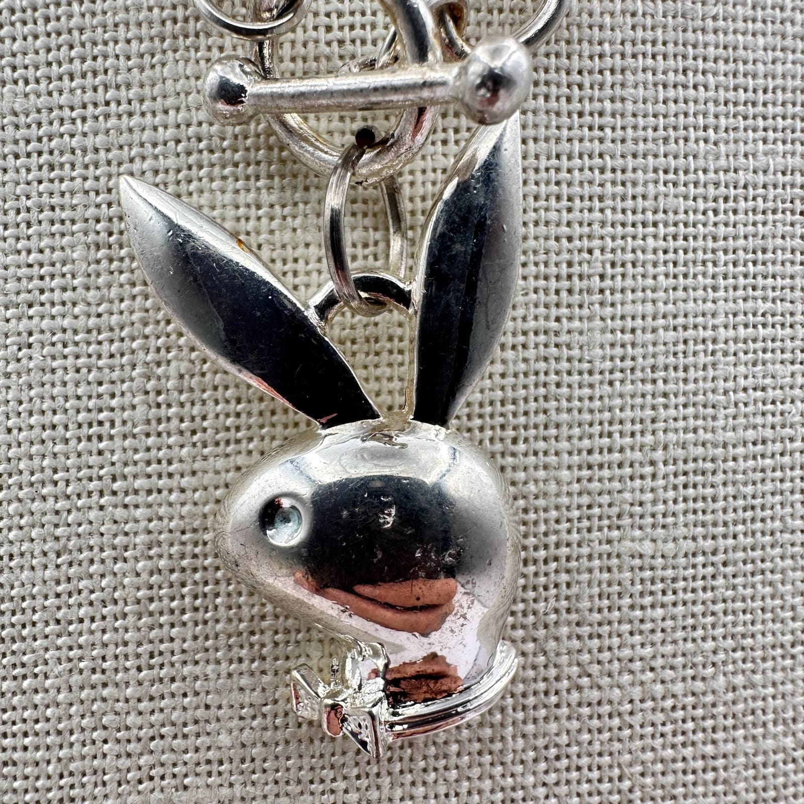 Vintage 90s Bunny Pendant Necklace Silver Tone Chunky Chain Choker Retro Jewelry - Thumbnail 6