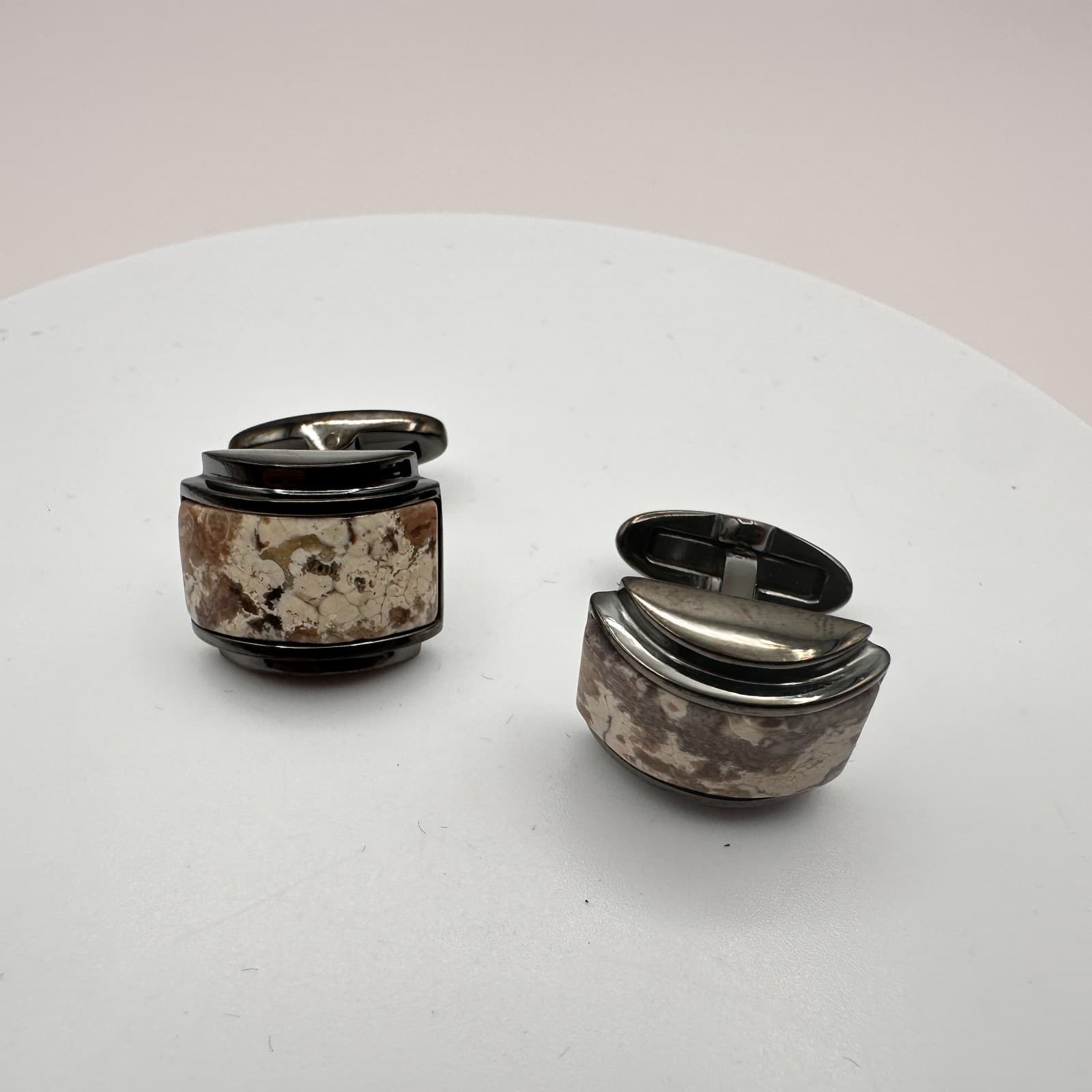 Vintage 70s Gunmetal Tone Cufflink Studs Boho Men's Classic Formal Jewelry - Thumbnail 2
