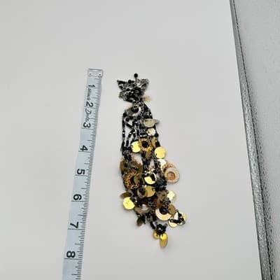 Vintage Y2K Twisted Statement Necklace Glitter Disc Black Bead Fringe Jewelry - Thumbnail 9