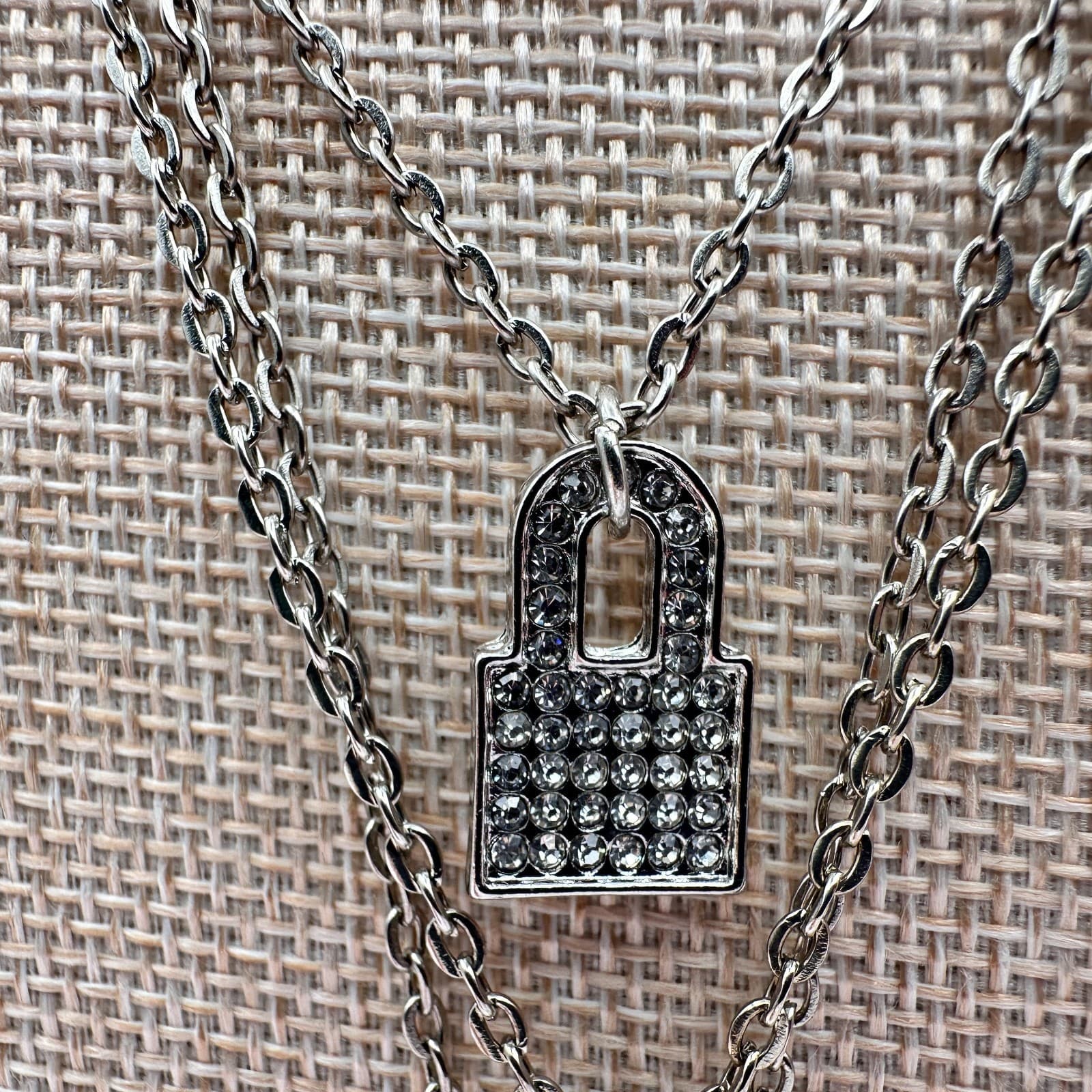 Vintage Y2K Silver Tone Layered Necklace Cross Virgin Mary lock Charms Jewelry - Thumbnail 10