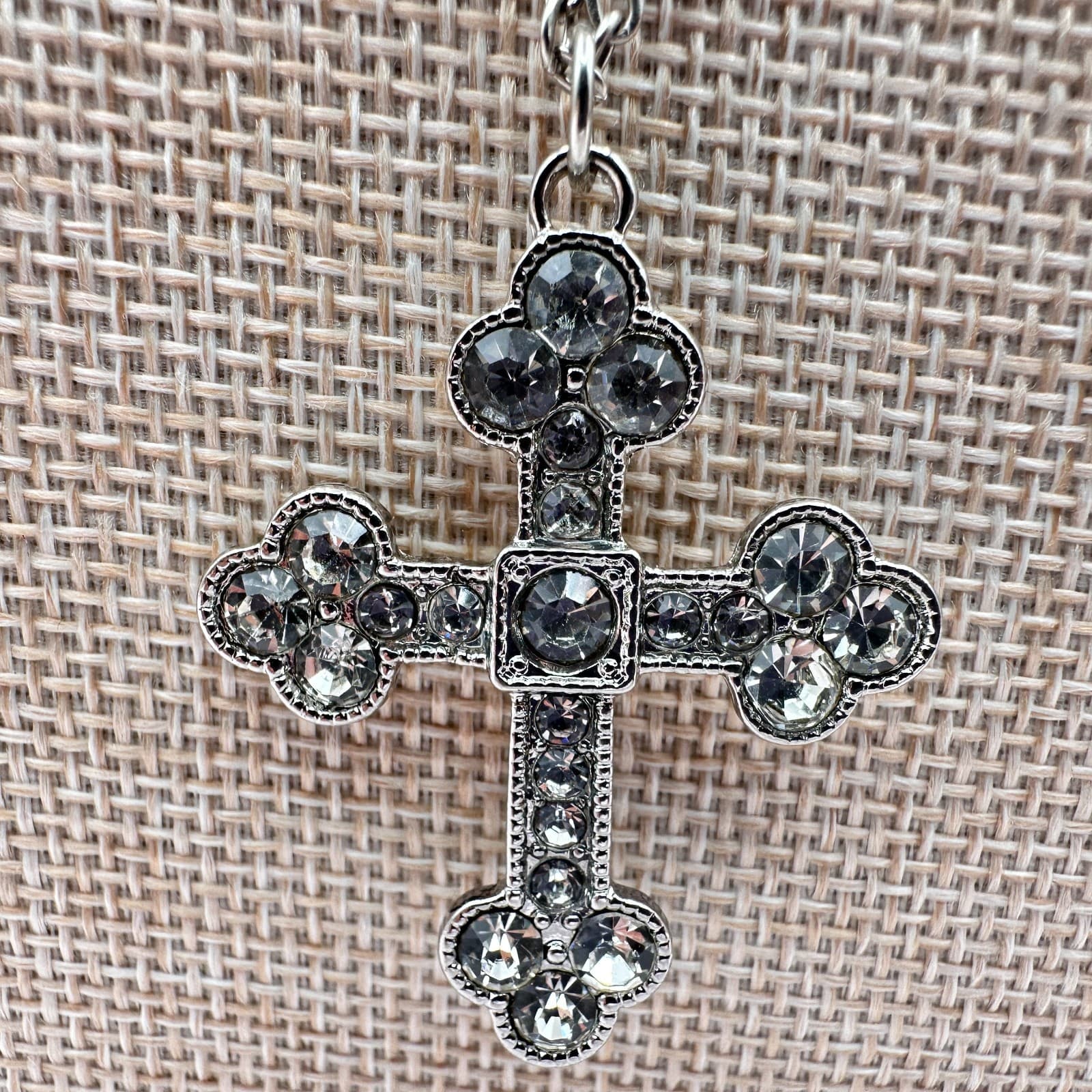 Vintage Y2K Silver Tone Layered Necklace Cross Virgin Mary lock Charms Jewelry - Thumbnail 9