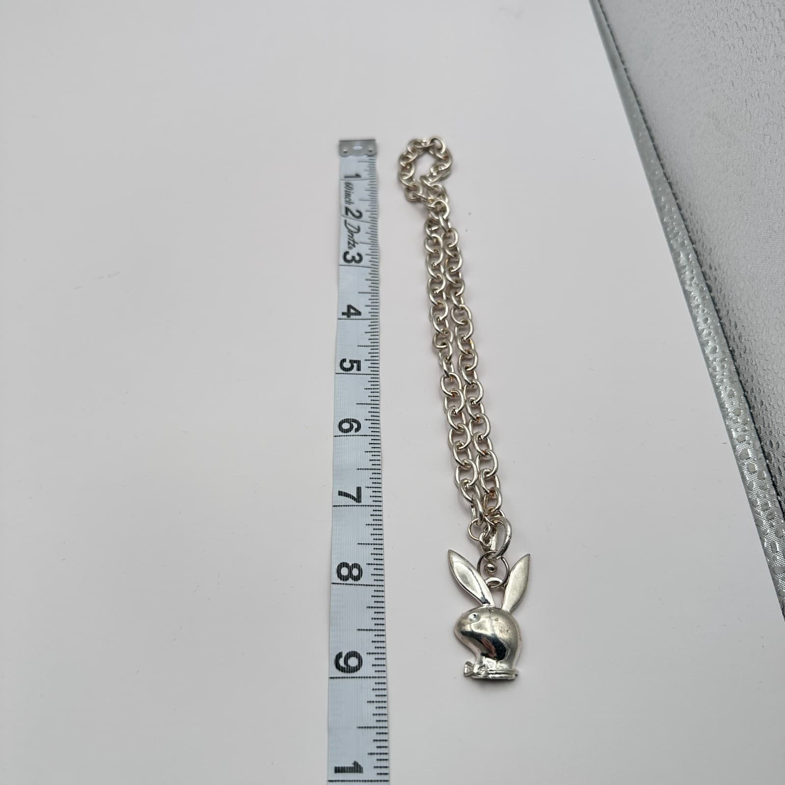 Vintage 90s Bunny Pendant Necklace Silver Tone Chunky Chain Choker Retro Jewelry - Thumbnail 7