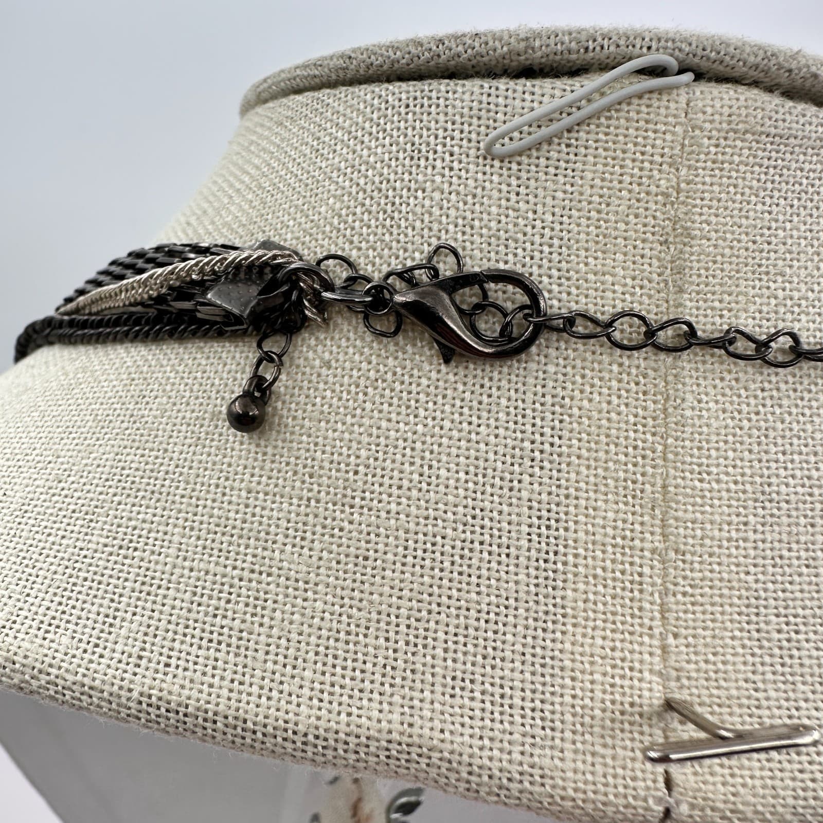 Vintage 90s Silver Tone Black Multi Strand Mesh Chain Necklace Jewelry - Thumbnail 8