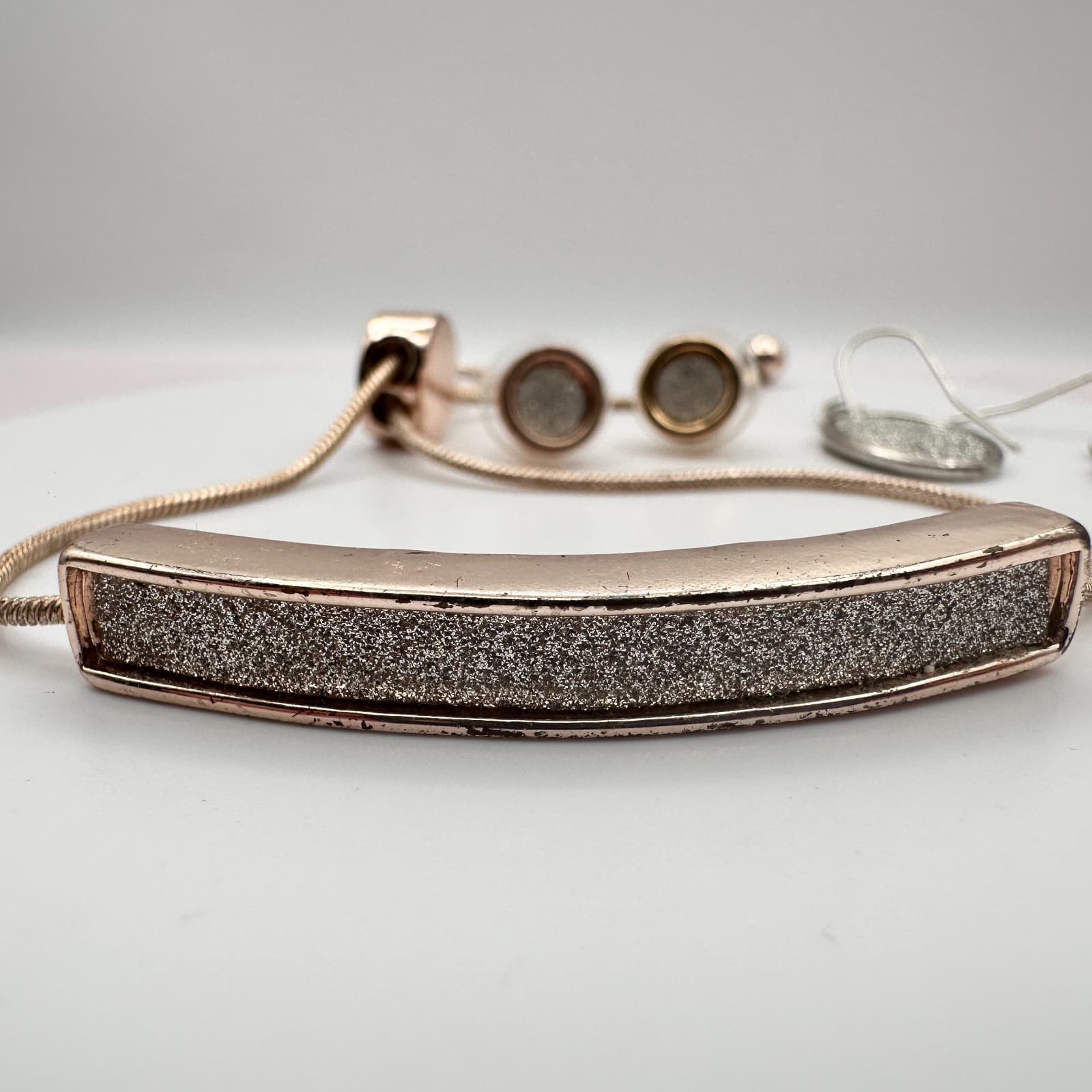 Vintage Y2K Rose Gold Tone Slider Bracelet Stud & Dangle Earrings Jewelry Set - Thumbnail 4