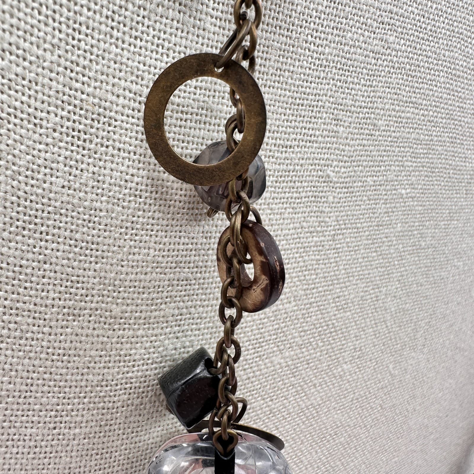 Vintage 80s Beaded Station Necklace Bronze Tone Boho Women's Classic Jewelry - Thumbnail 6