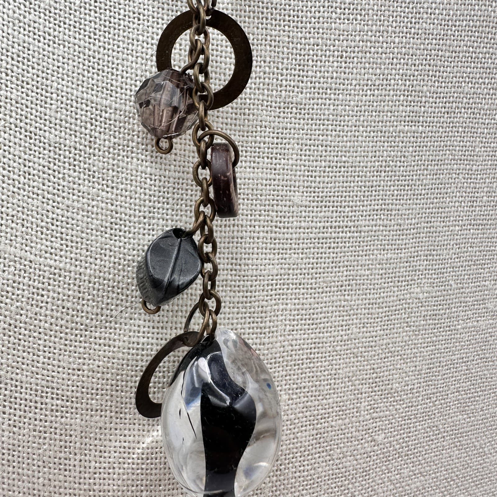 Vintage 80s Beaded Station Necklace Bronze Tone Boho Women's Classic Jewelry - Thumbnail 4