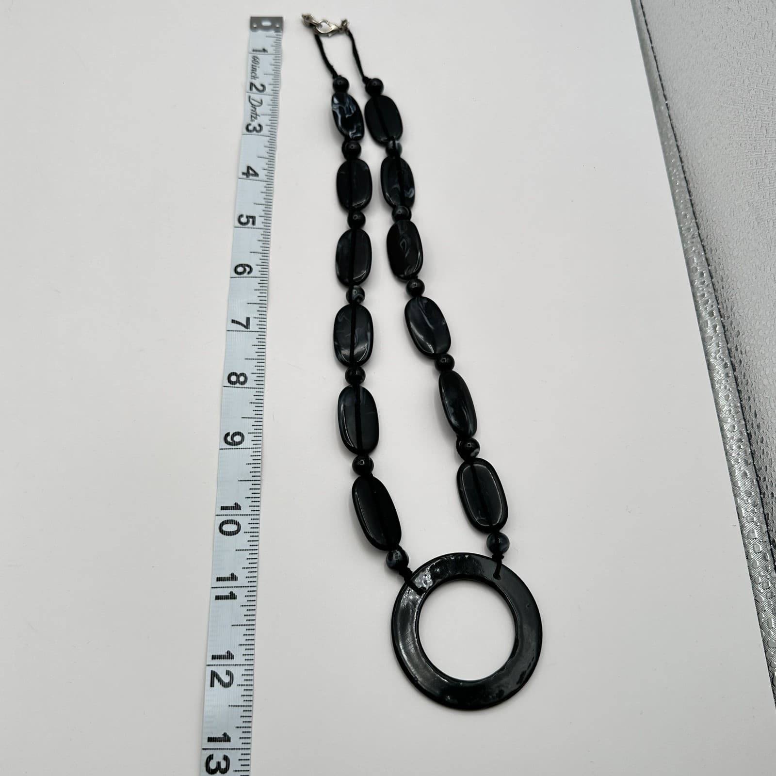 Vintage 90s Black Beaded Mod Circle Pendant Necklace Statement Women's Jewelry - Thumbnail 9
