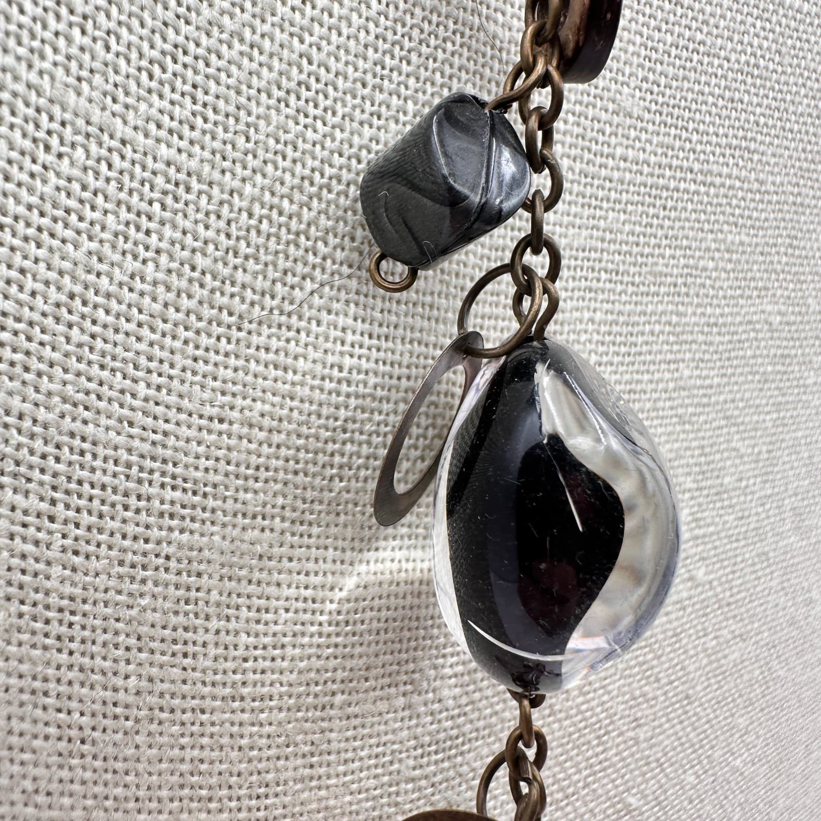 Vintage 80s Beaded Station Necklace Bronze Tone Boho Women's Classic Jewelry - Thumbnail 5