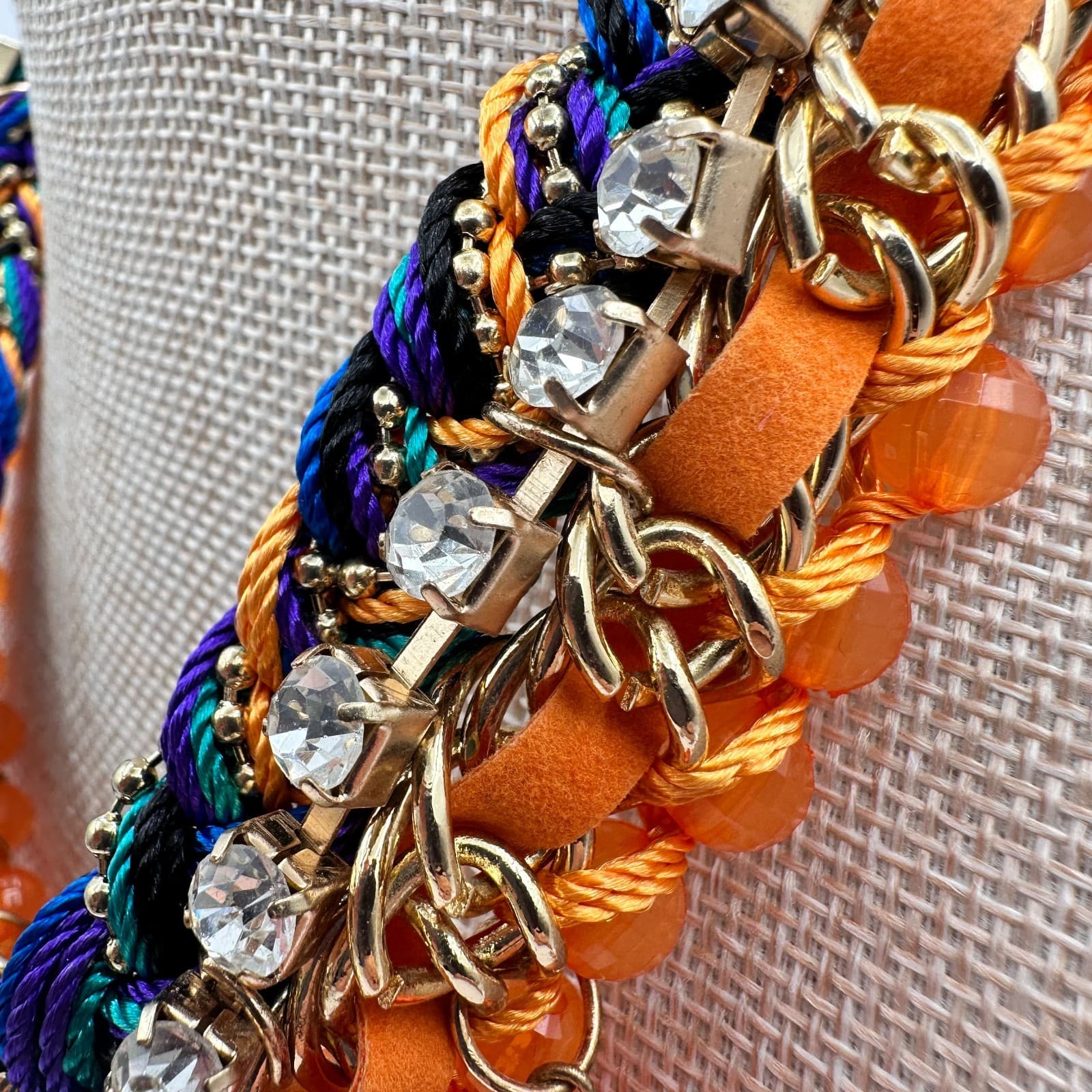 Vintage 90s Chunky Bib Necklace Orange Teardrop Beads Statement Women's Jewelry - Thumbnail 7