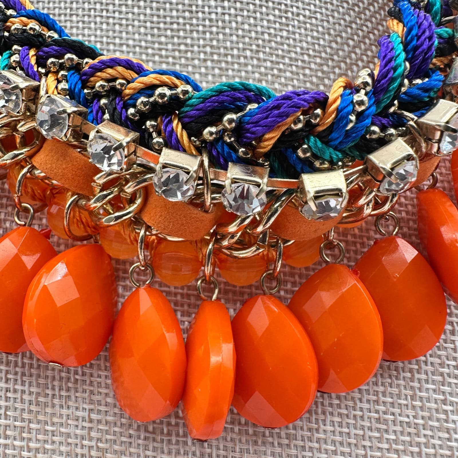 Vintage 90s Chunky Bib Necklace Orange Teardrop Beads Statement Women's Jewelry - Thumbnail 5