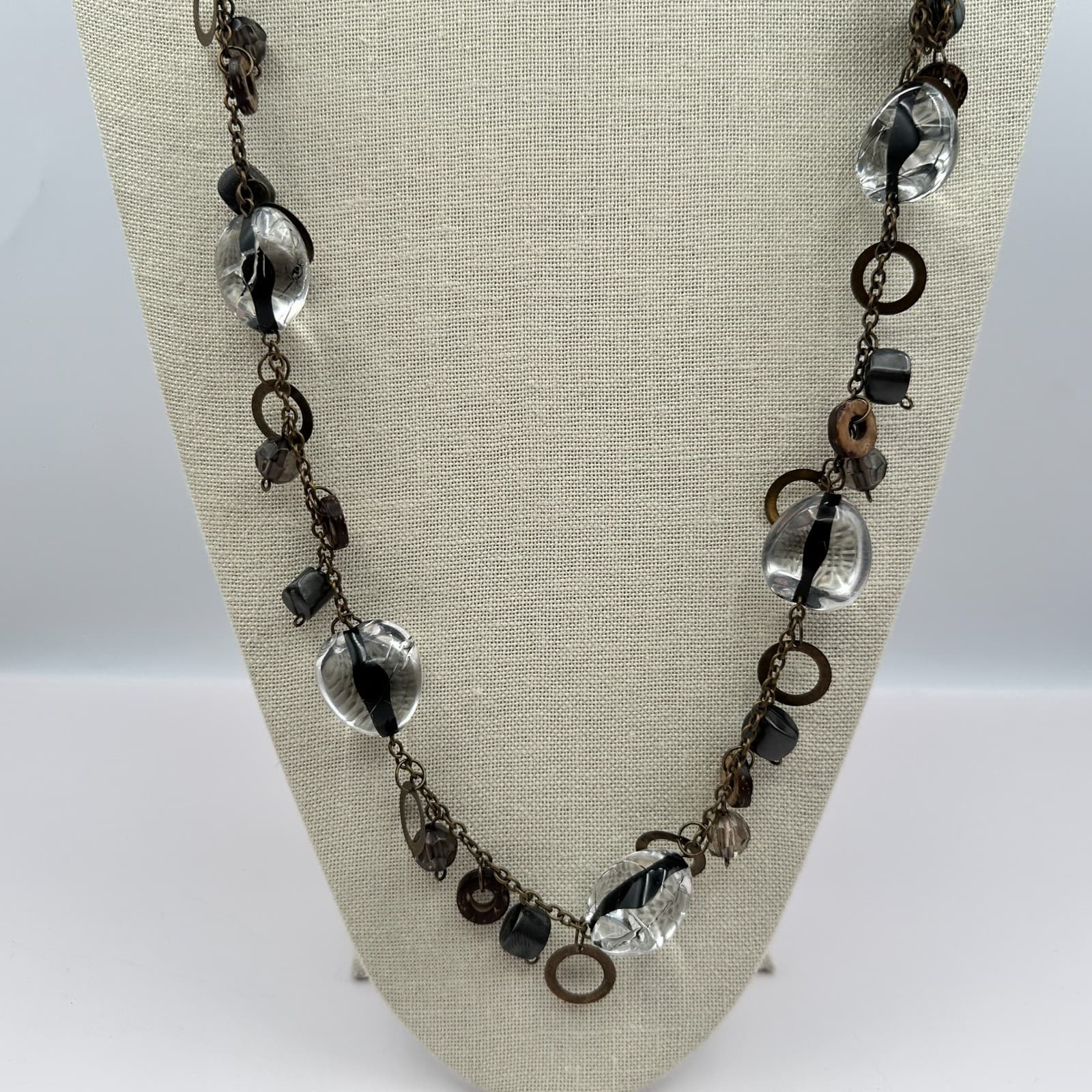 Vintage 80s Beaded Station Necklace Bronze Tone Boho Women's Classic Jewelry - Thumbnail 8