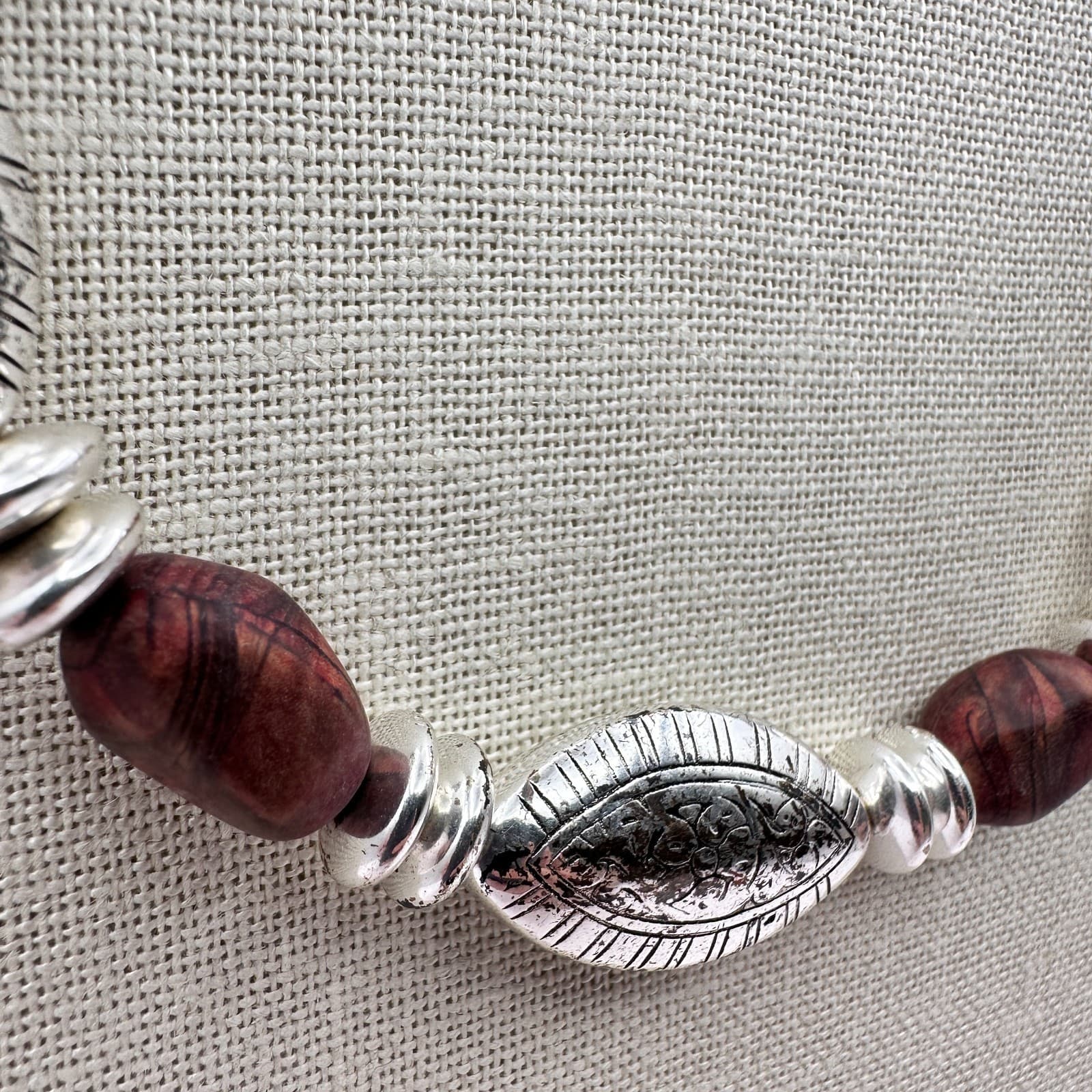 Vintage 80s Beaded Necklace Silver Tone Statement Boho Women's Classic Jewelry - Thumbnail 4