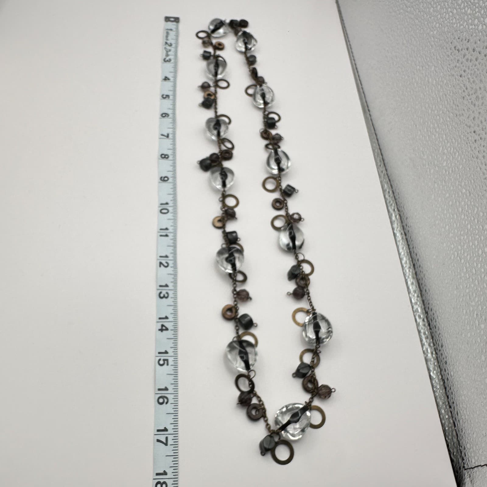 Vintage 80s Beaded Station Necklace Bronze Tone Boho Women's Classic Jewelry - Thumbnail 10