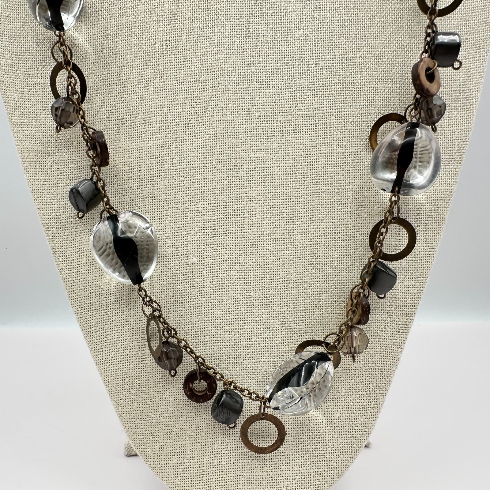 Vintage 80s Beaded Station Necklace Bronze Tone Boho Women's Classic Jewelry - Thumbnail 7