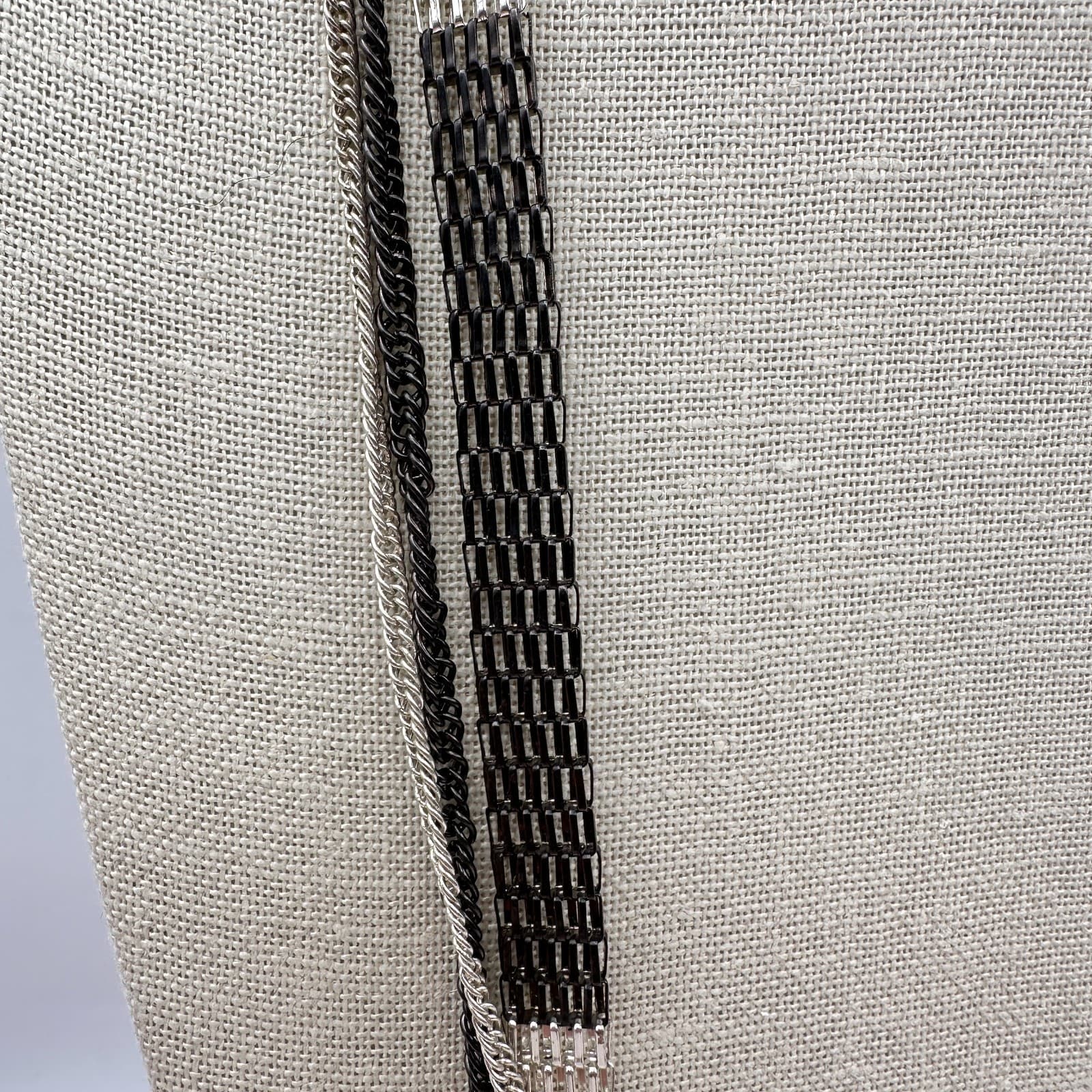 Vintage 90s Silver Tone Black Multi Strand Mesh Chain Necklace Jewelry - Thumbnail 6