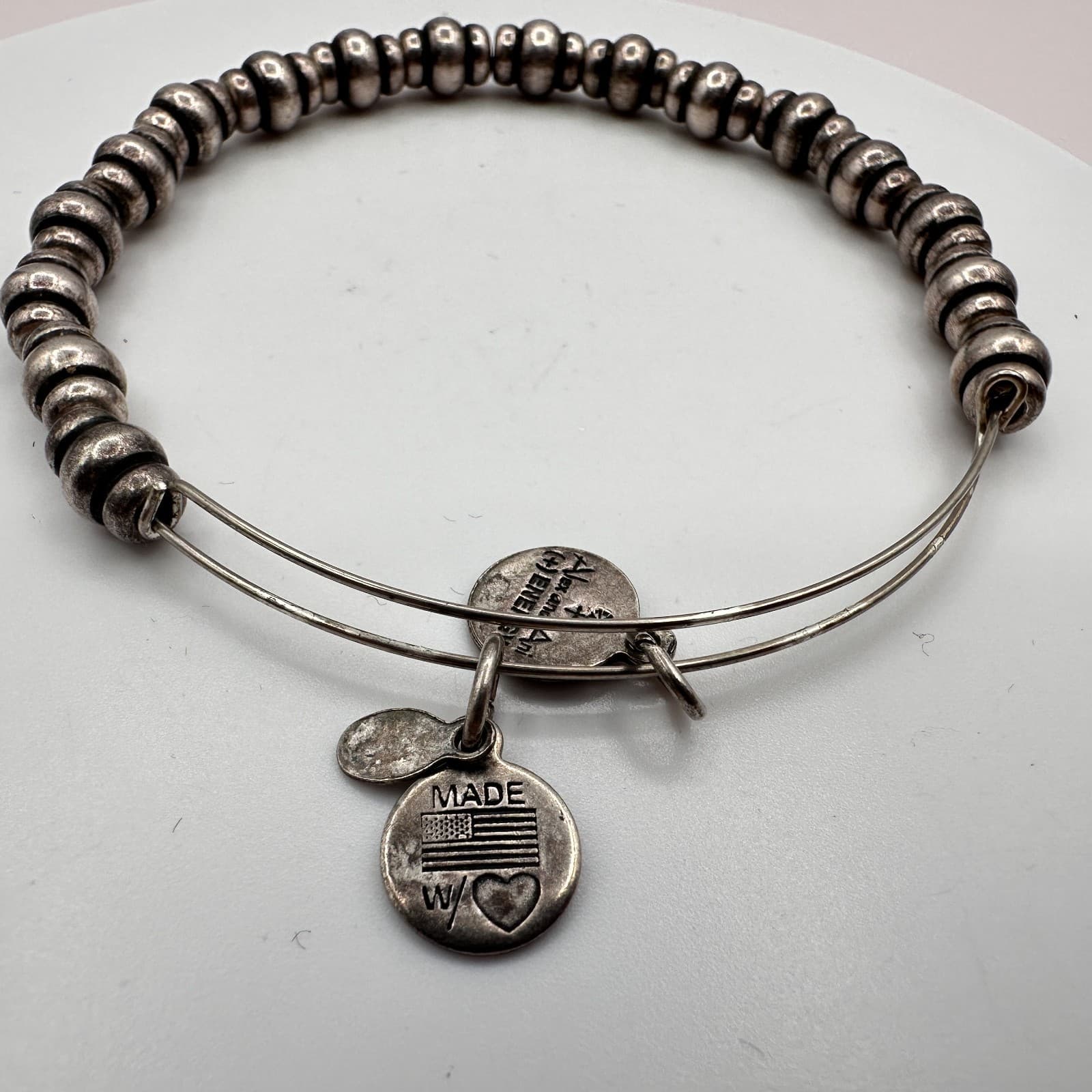 Vintage 90s Alex and Ani Silver-Tone Beaded Bracelet Women's Classic Jewelry