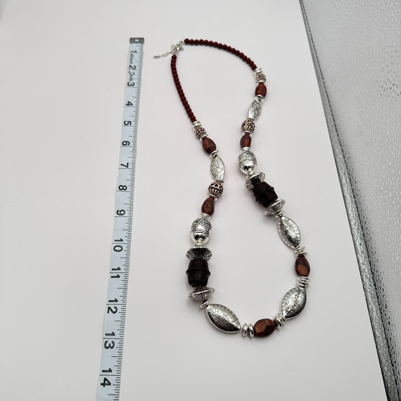 Vintage 80s Beaded Necklace Silver Tone Statement Boho Women's Classic Jewelry - Thumbnail 8