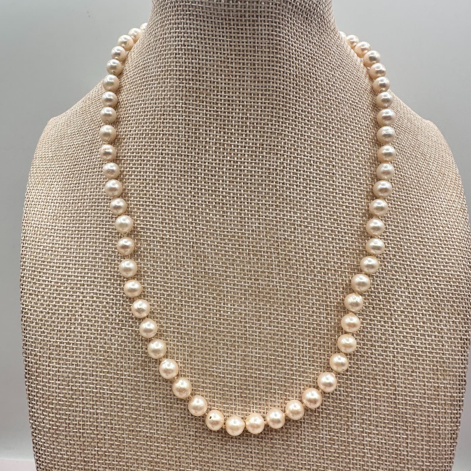 Vintage Y2k Cream Round Faux Pearl Beaded Necklace Women's Classic Jewelry - Thumbnail 5