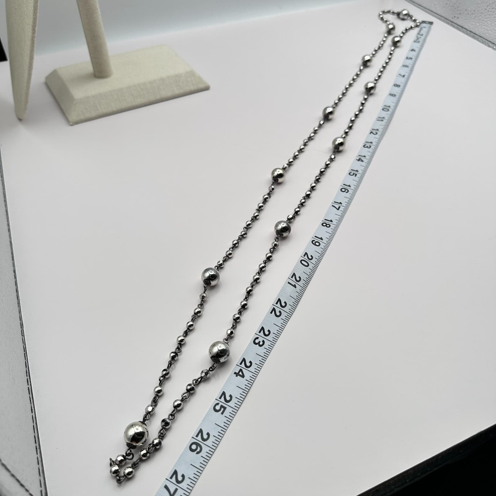 Vintage Y2K Double Strand Silver Tone Beaded Necklace Statement Boho Jewelry - Thumbnail 9