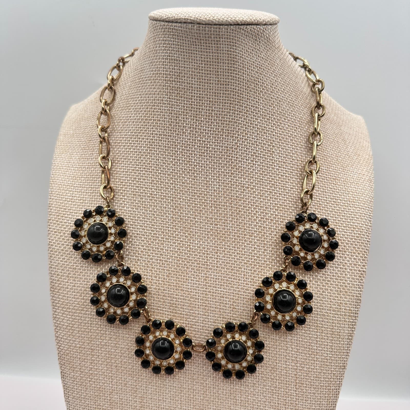 Vintage 90s Gold Tone Statement Bib Beaded Necklace Women's Classic Jewelry - Thumbnail 7
