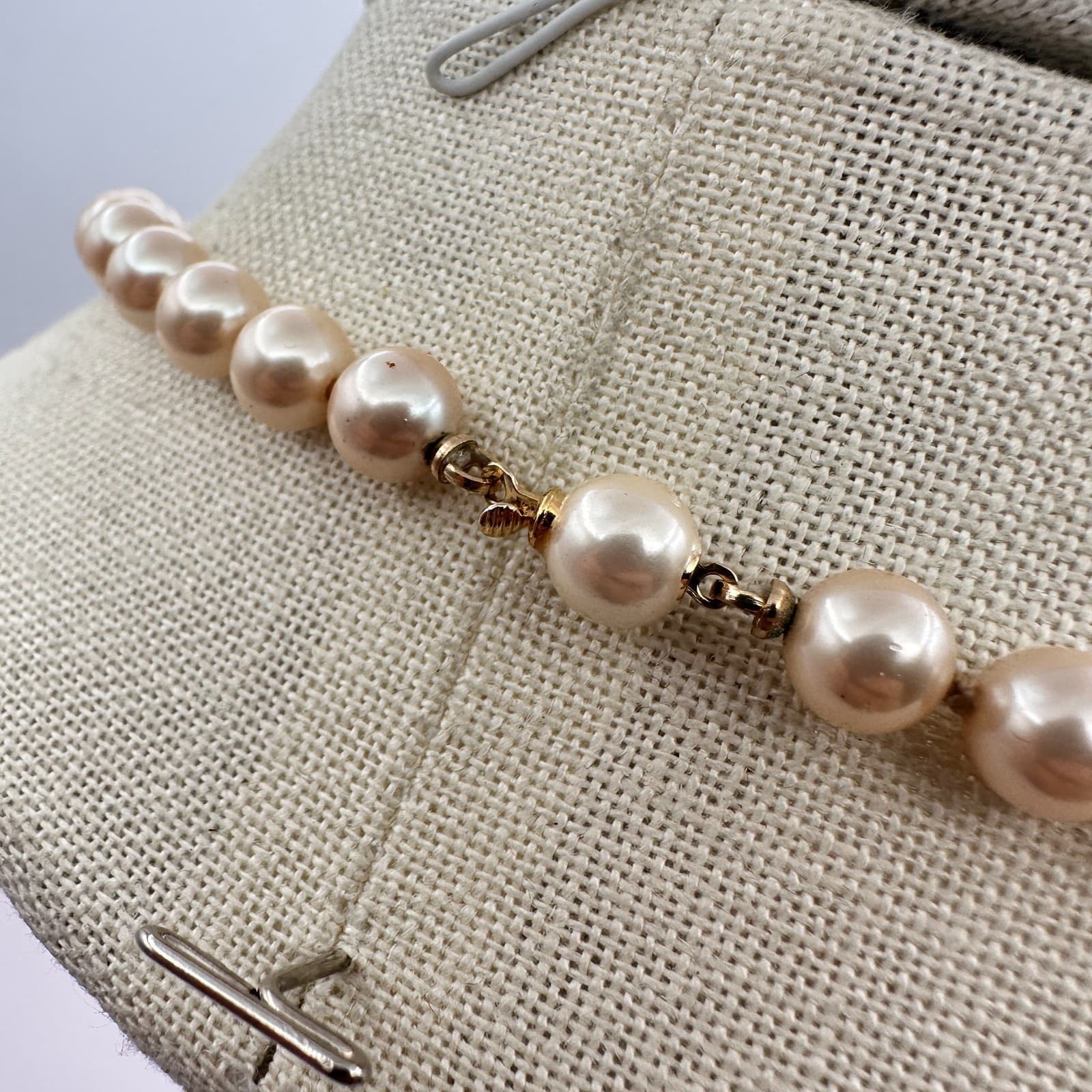 Vintage 90s Peach Faux Pearl Beaded Choker Necklace Women's Fashion Jewelry - Thumbnail 10