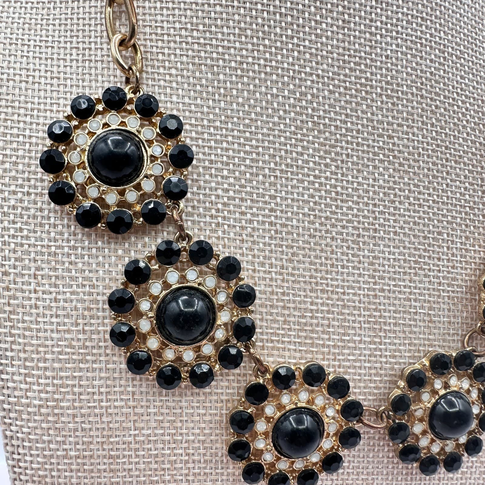 Vintage 90s Gold Tone Statement Bib Beaded Necklace Women's Classic Jewelry - Thumbnail 3