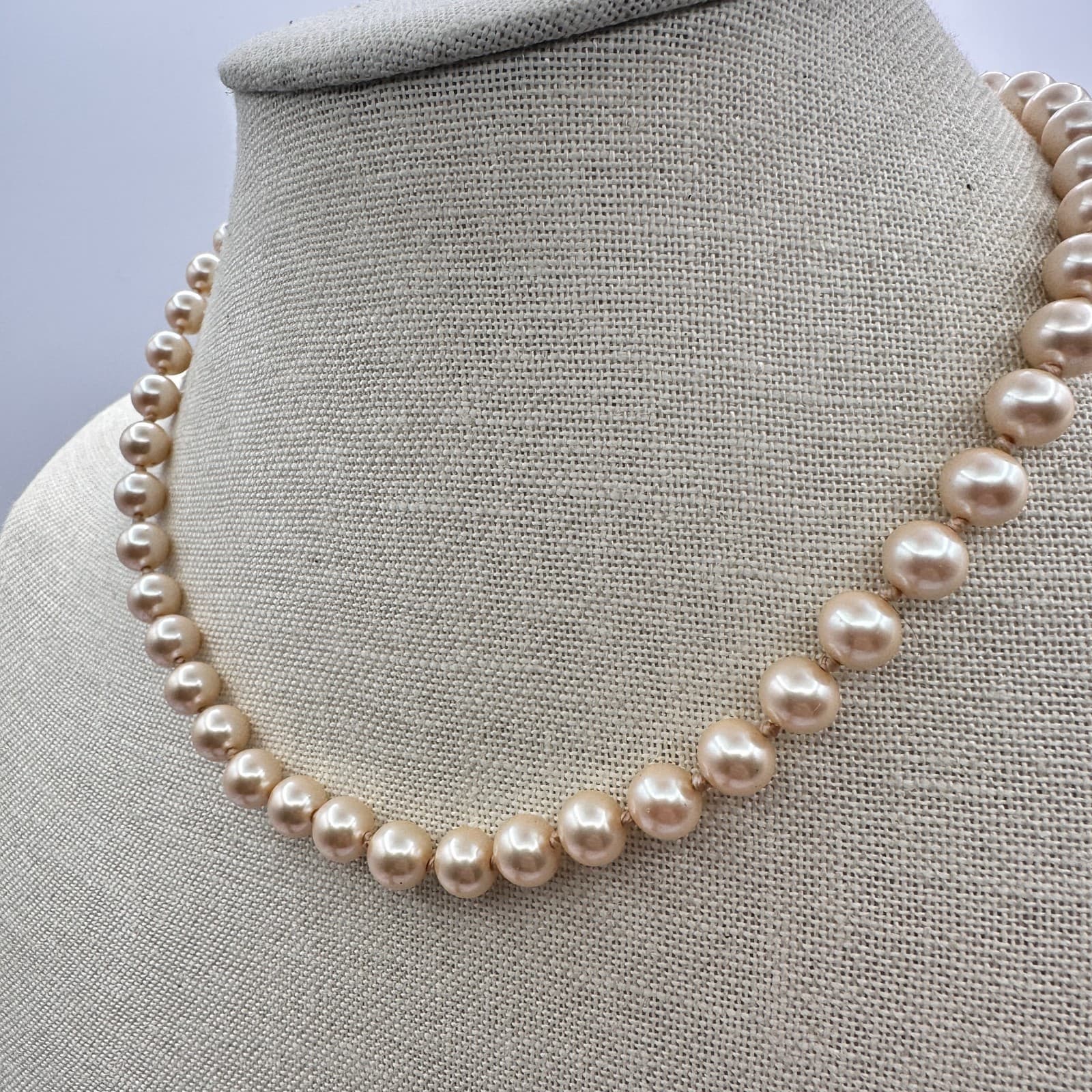 Vintage 90s Peach Faux Pearl Beaded Choker Necklace Women's Fashion Jewelry - Thumbnail 5