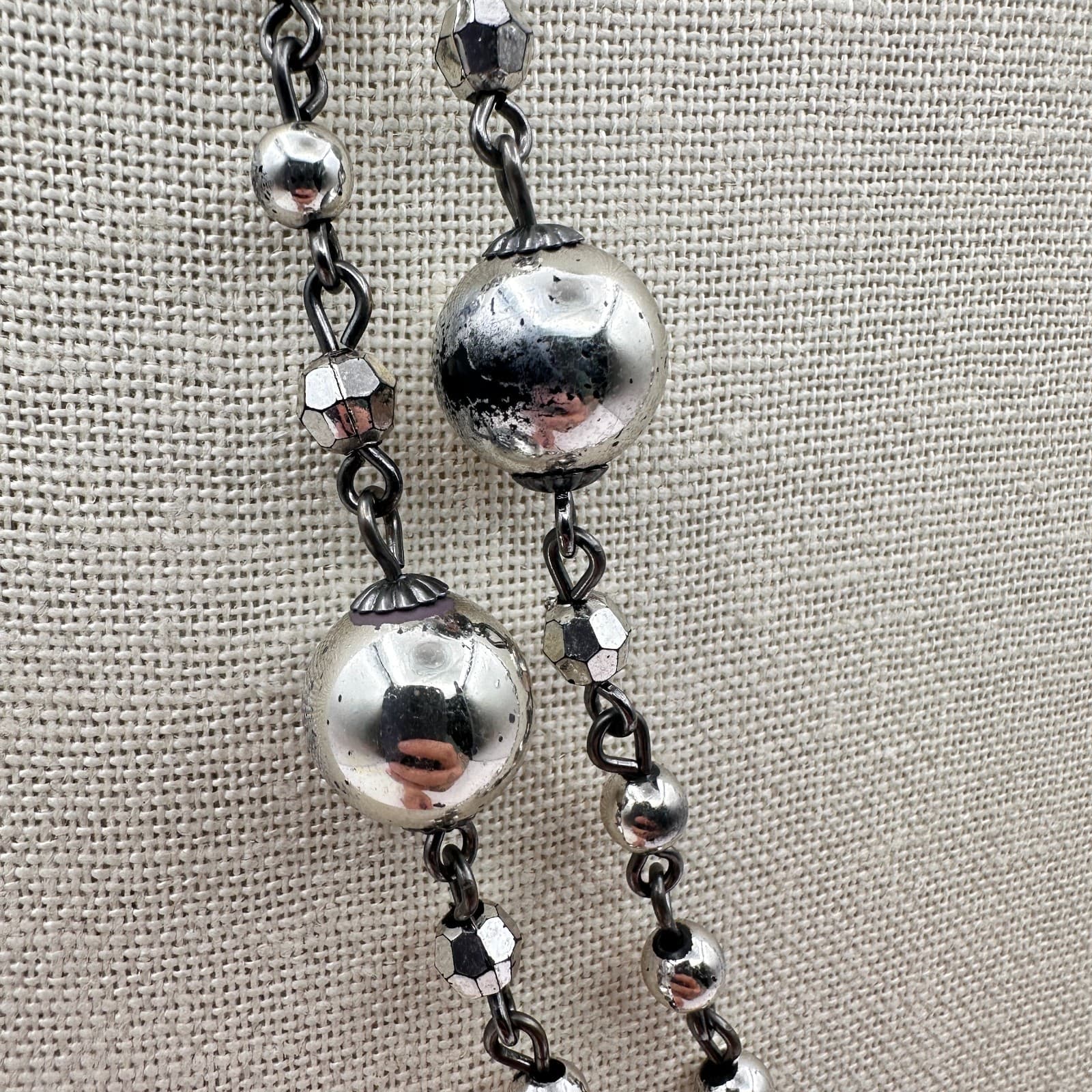 Vintage Y2K Double Strand Silver Tone Beaded Necklace Statement Boho Jewelry - Thumbnail 5
