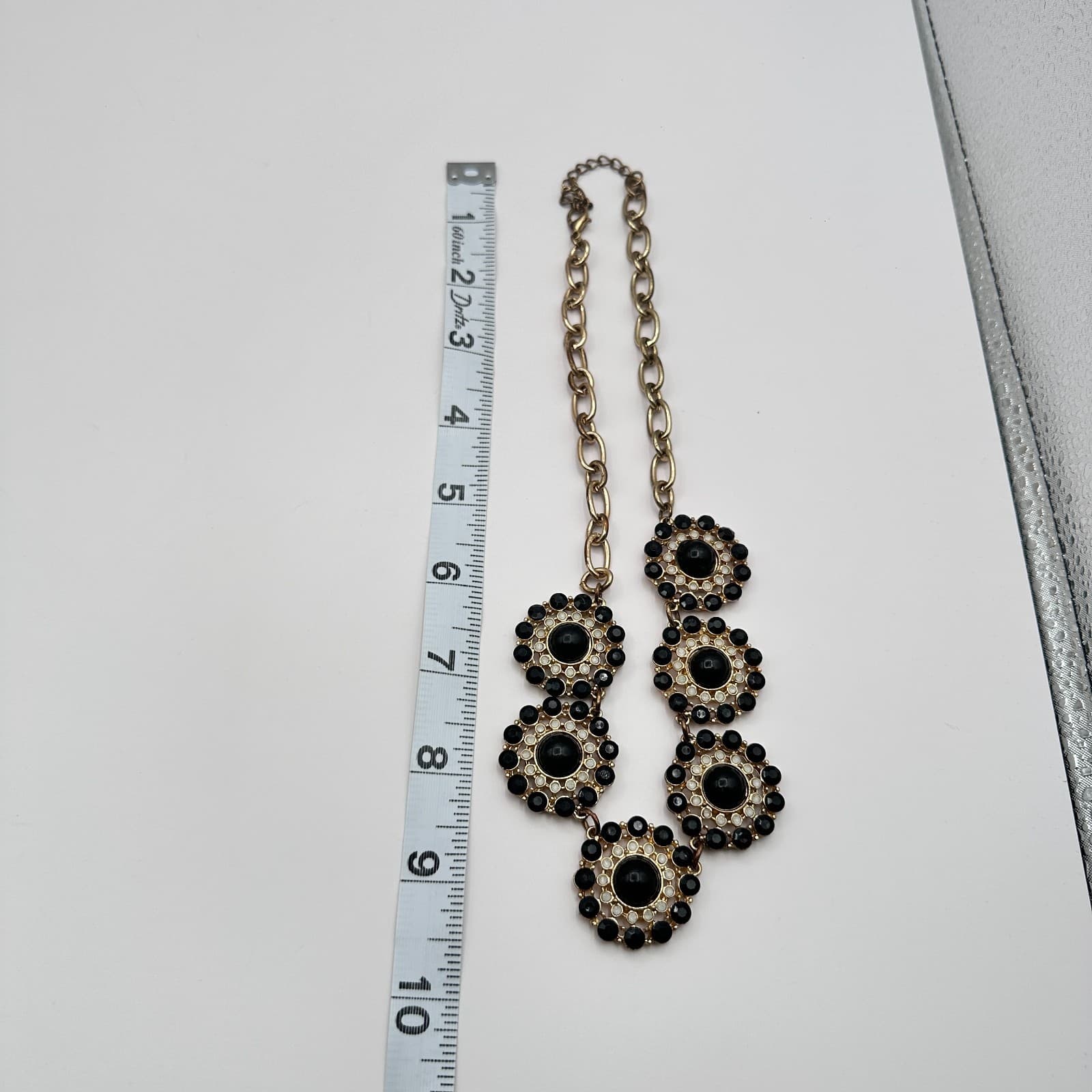 Vintage 90s Gold Tone Statement Bib Beaded Necklace Women's Classic Jewelry - Thumbnail 9