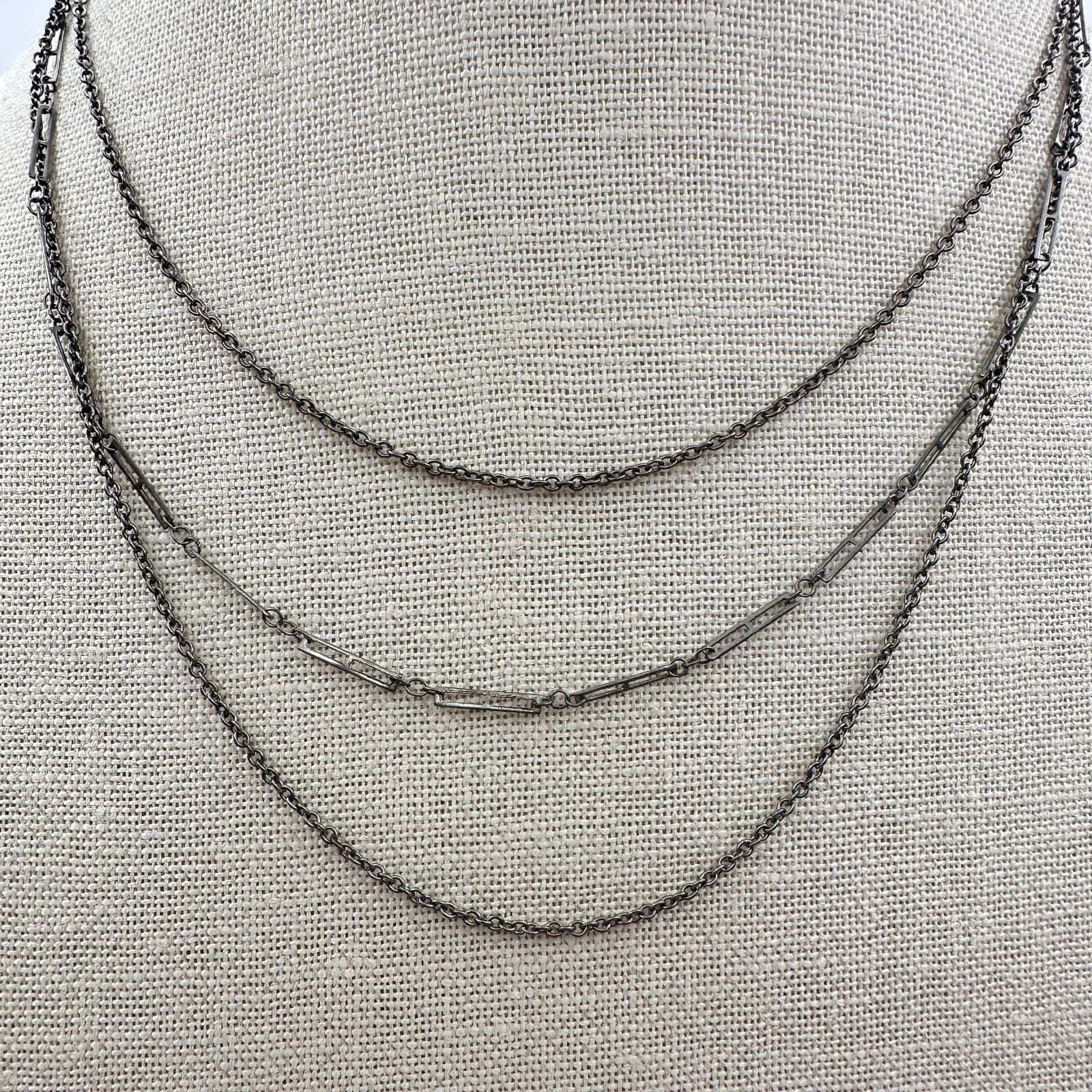 Vintage Y2K Multi Strand Silver Tone Chain Necklace Boho Women's Classic Jewelry - Thumbnail 2
