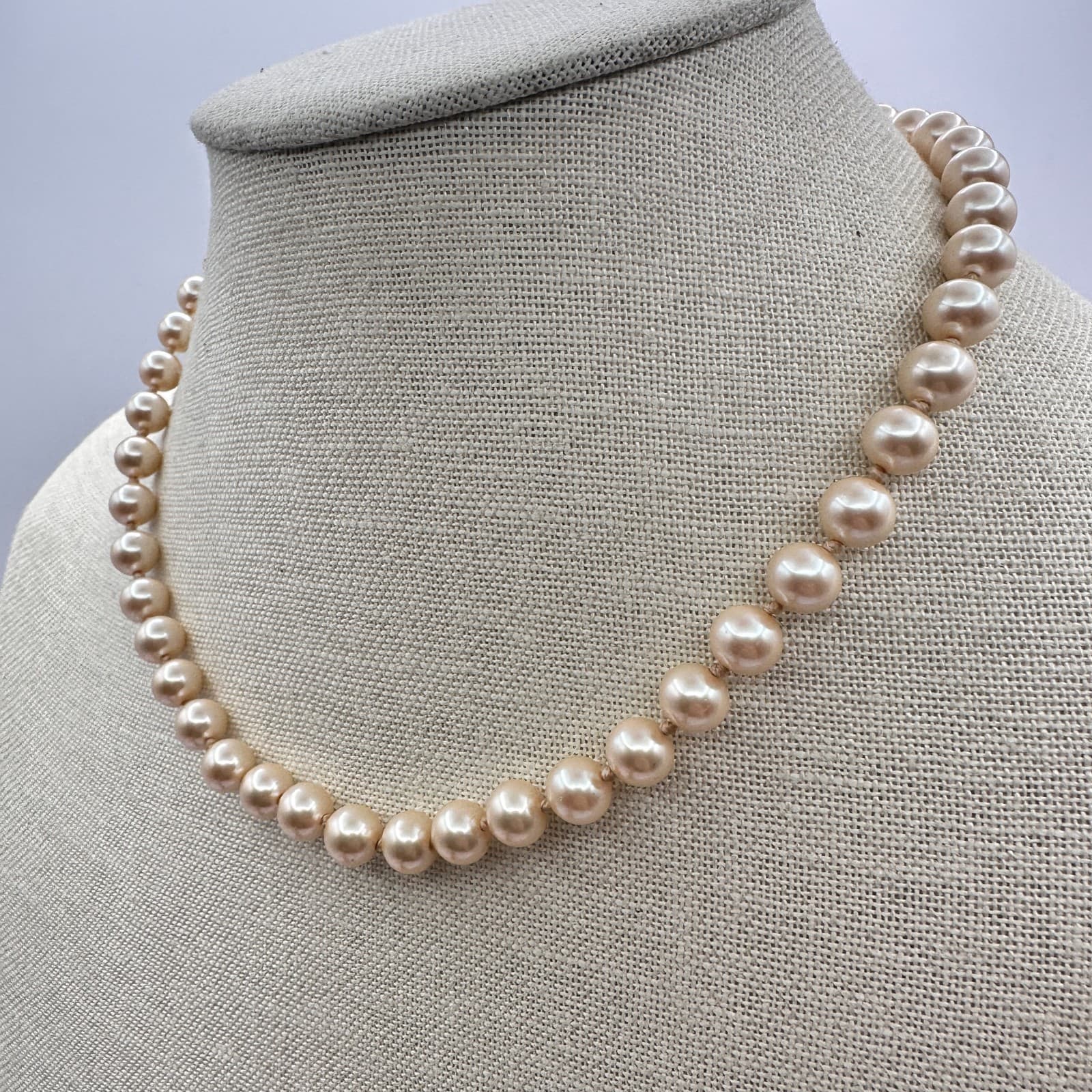 Vintage 90s Peach Faux Pearl Beaded Choker Necklace Women's Fashion Jewelry - Thumbnail 6