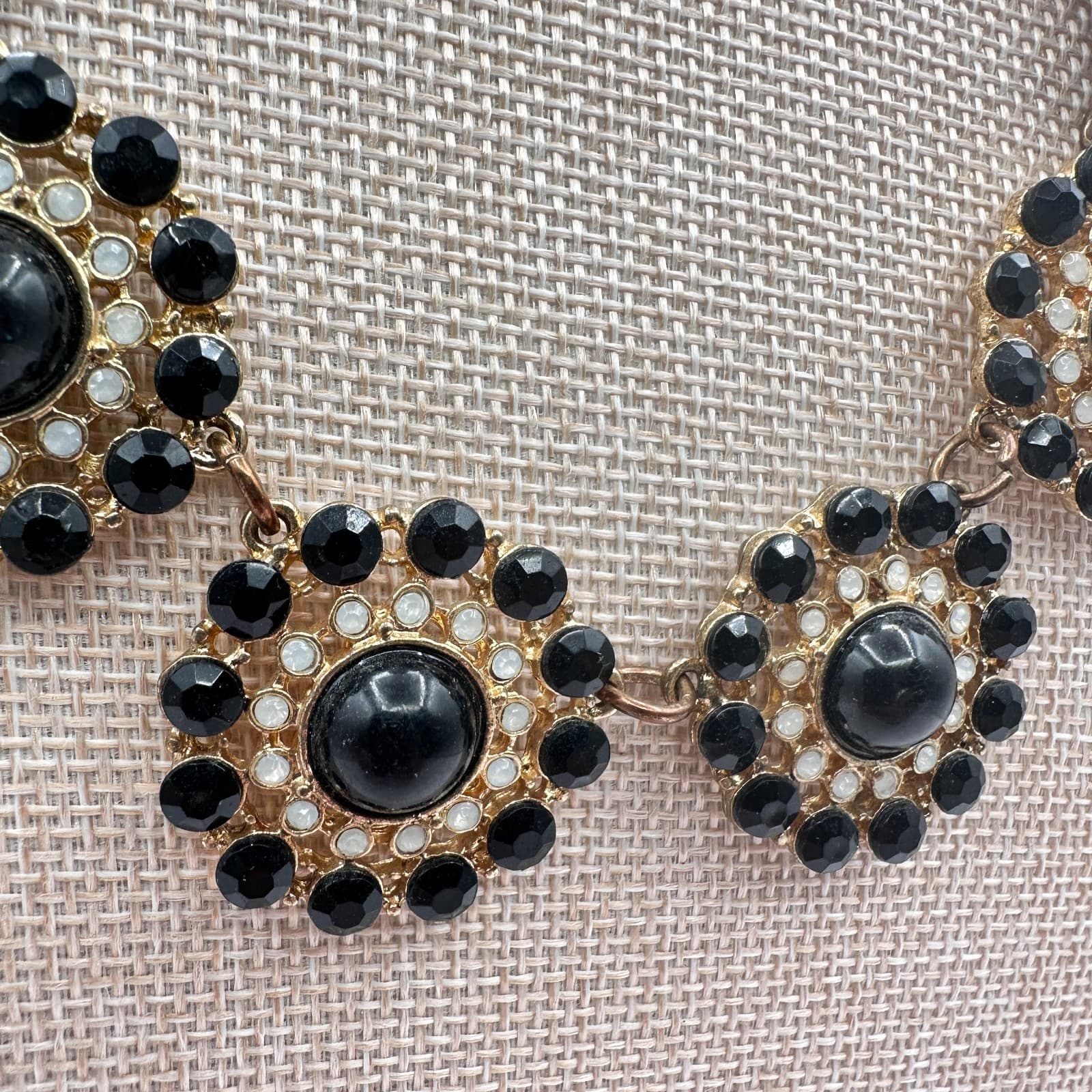 Vintage 90s Gold Tone Statement Bib Beaded Necklace Women's Classic Jewelry - Thumbnail 5
