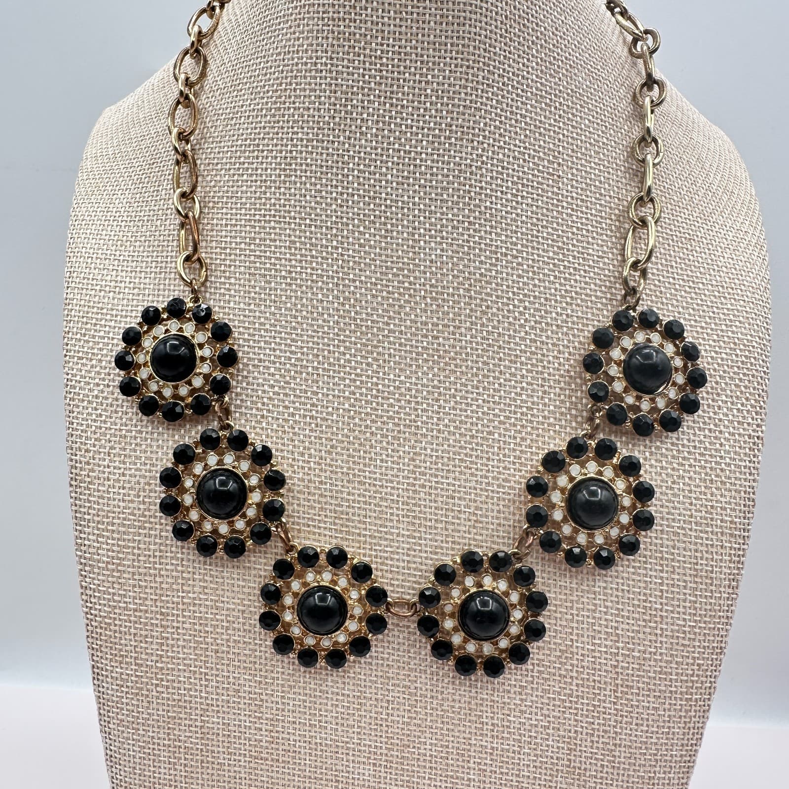 Vintage 90s Gold Tone Statement Bib Beaded Necklace Women's Classic Jewelry - Thumbnail 6