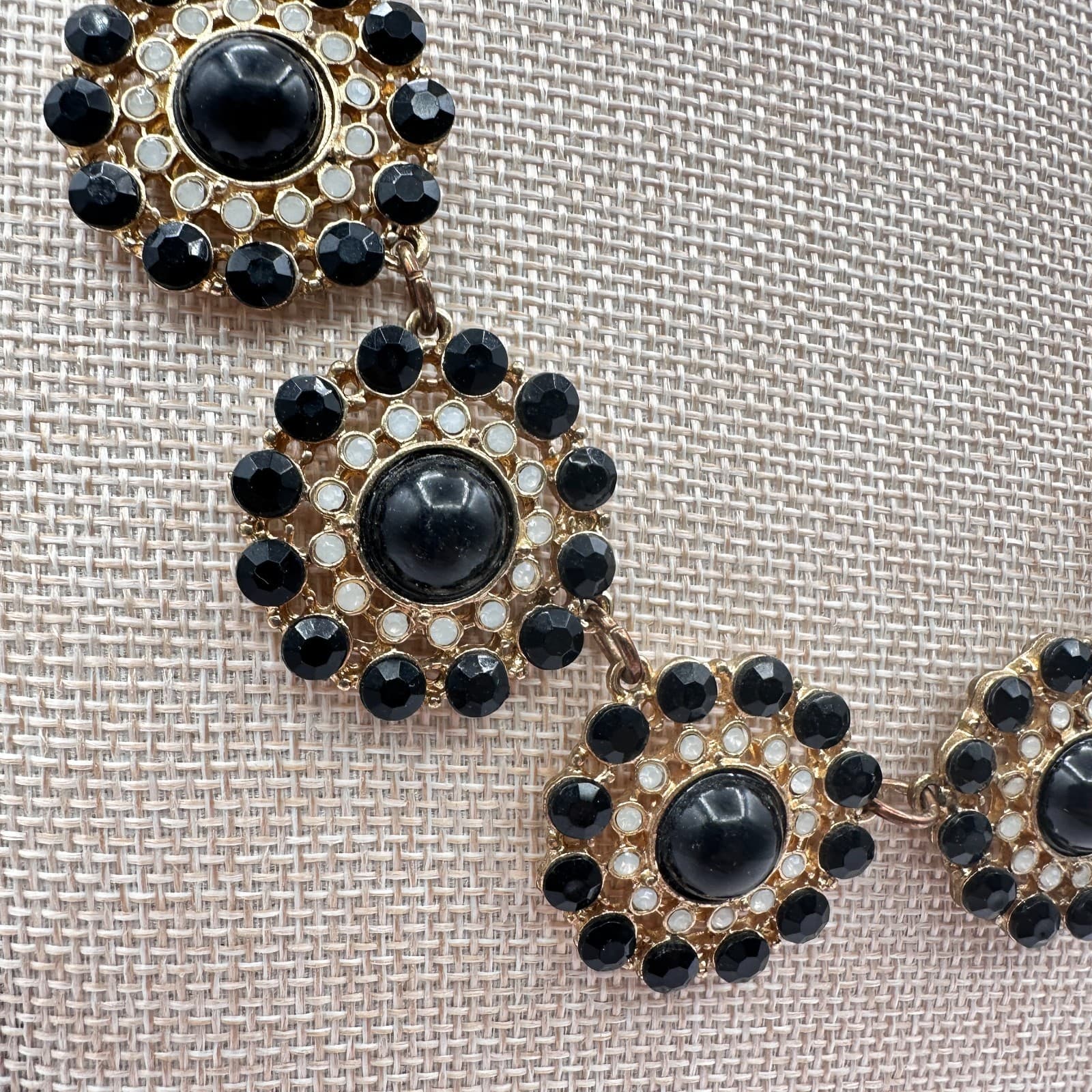 Vintage 90s Gold Tone Statement Bib Beaded Necklace Women's Classic Jewelry - Thumbnail 4