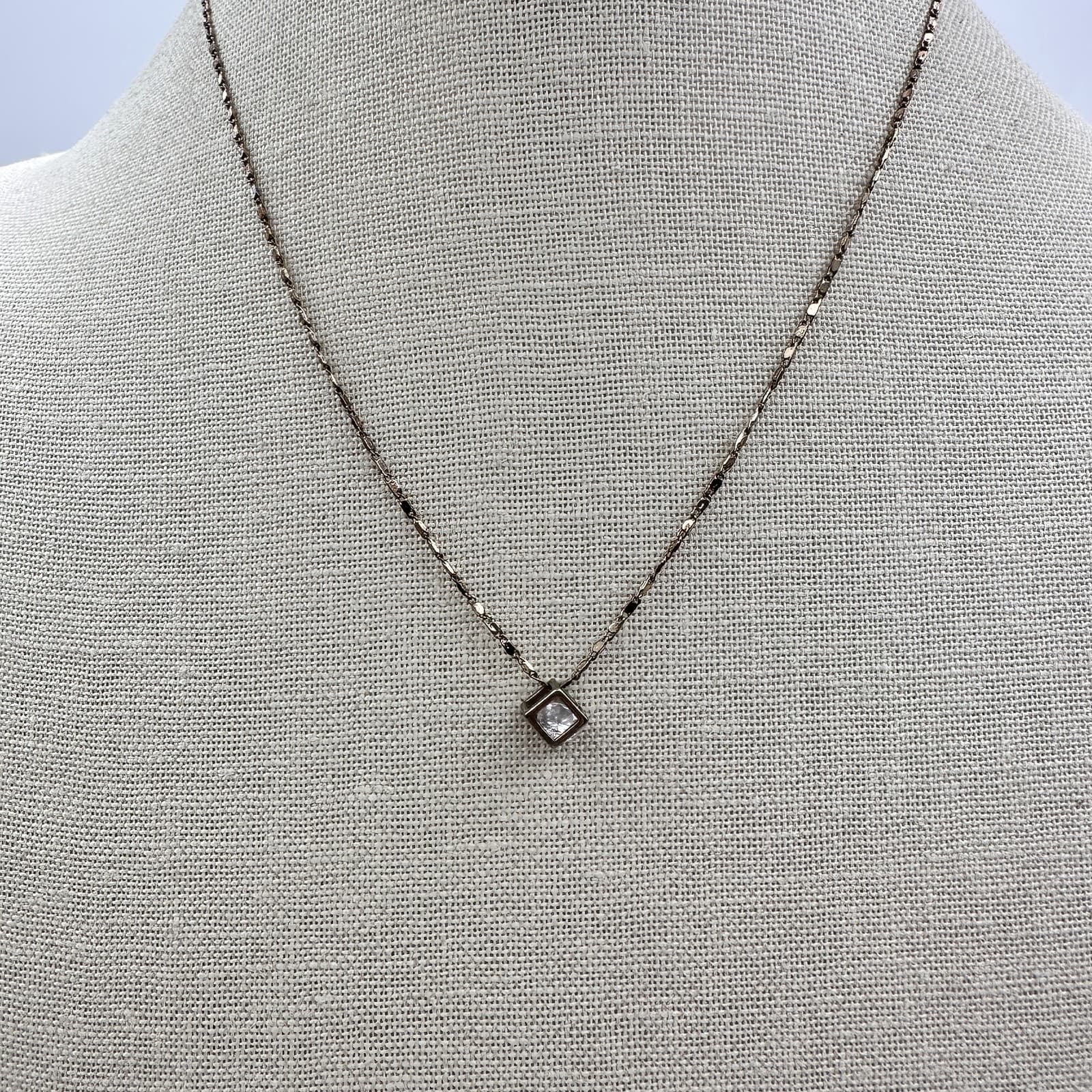 Vintage 90s Gold Tone Dainty Chain Cube Clear Rhinestone Necklace Jewelry - Thumbnail 7