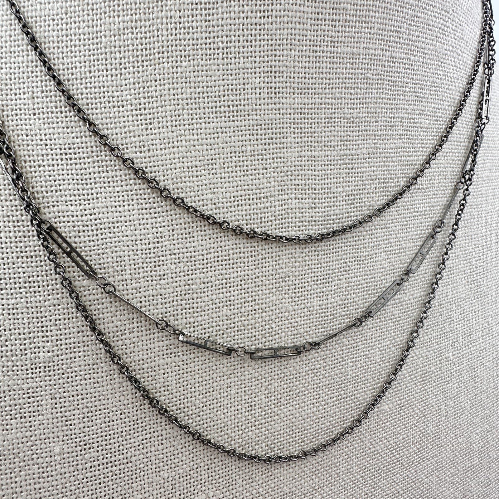 Vintage Y2K Multi Strand Silver Tone Chain Necklace Boho Women's Classic Jewelry - Thumbnail 4