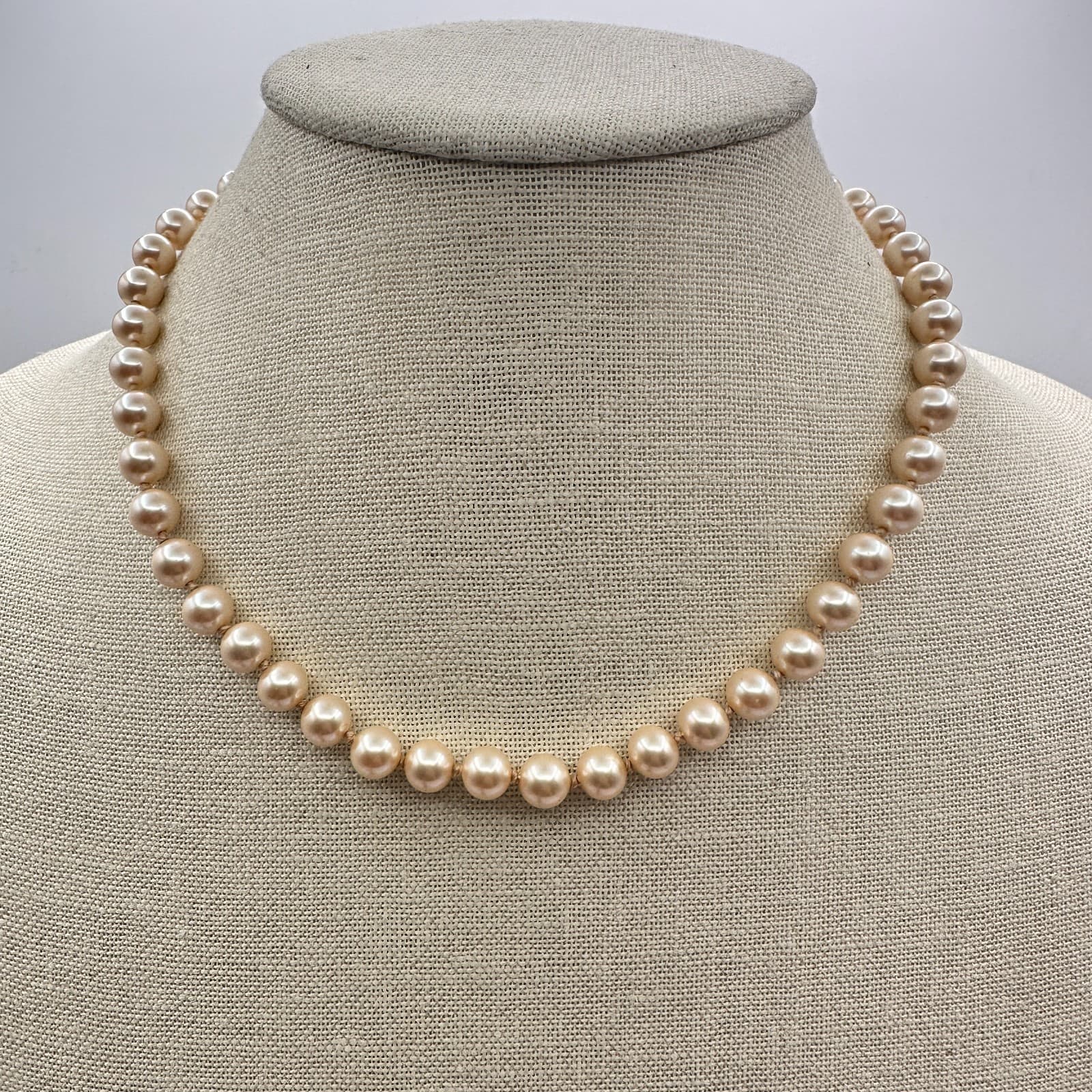 Vintage 90s Peach Faux Pearl Beaded Choker Necklace Women's Fashion Jewelry - Thumbnail 9