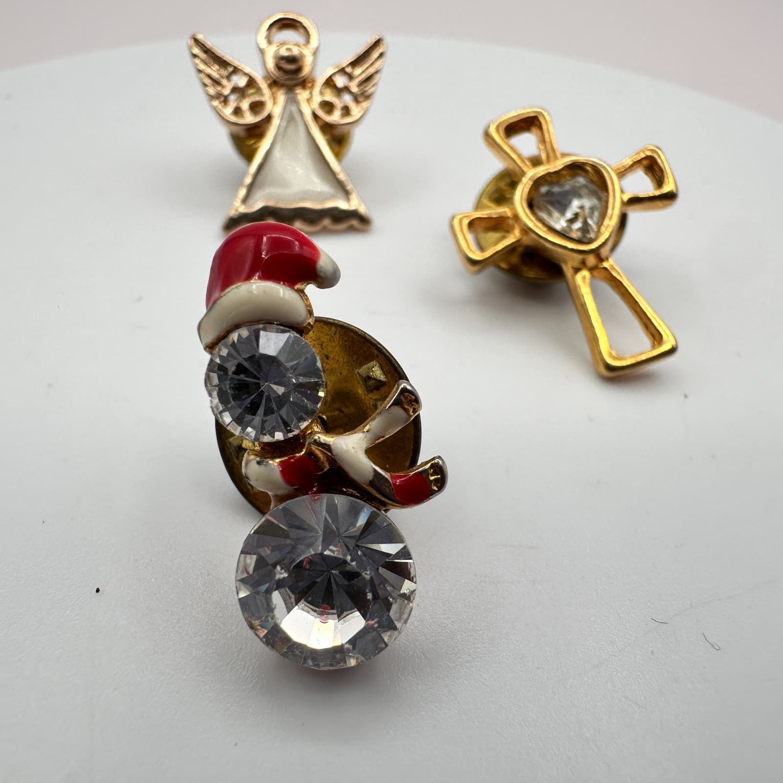 Vintage Y2K Gold Tone Christmas Angel Cross Snowman Lapel Pins Lot Jewelry - Thumbnail 3
