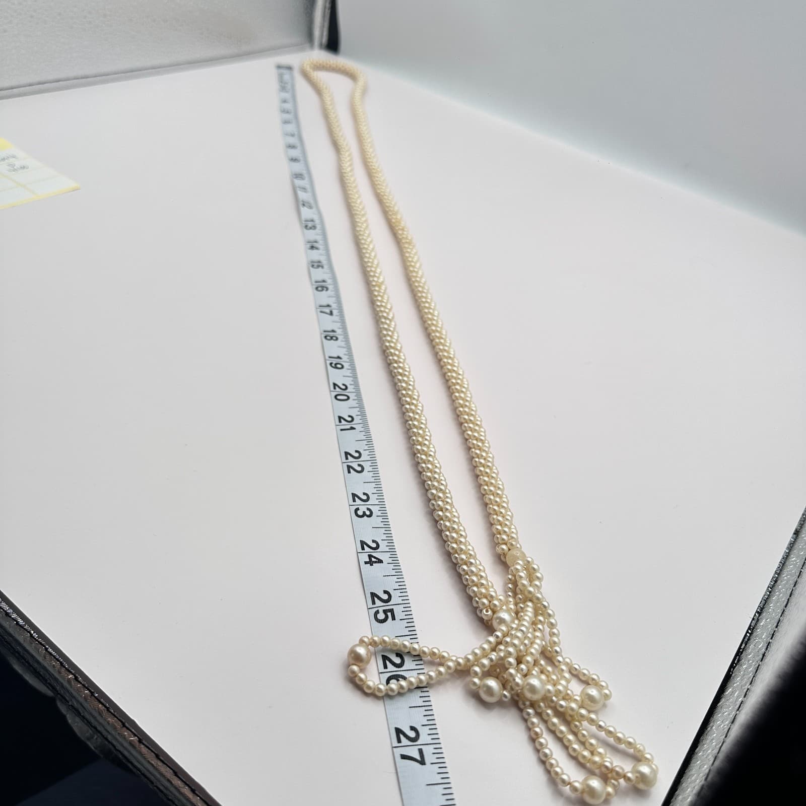 Vintage 90s Faux Pearl Lariat Necklace Woven Seed Beaded Women's Classic Jewelry - Thumbnail 8