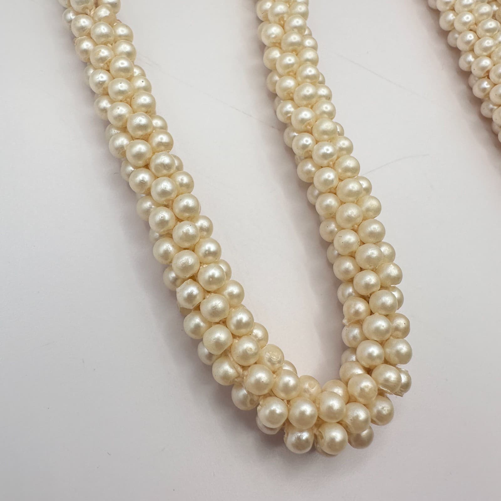 Vintage 90s Faux Pearl Lariat Necklace Woven Seed Beaded Women's Classic Jewelry - Thumbnail 3