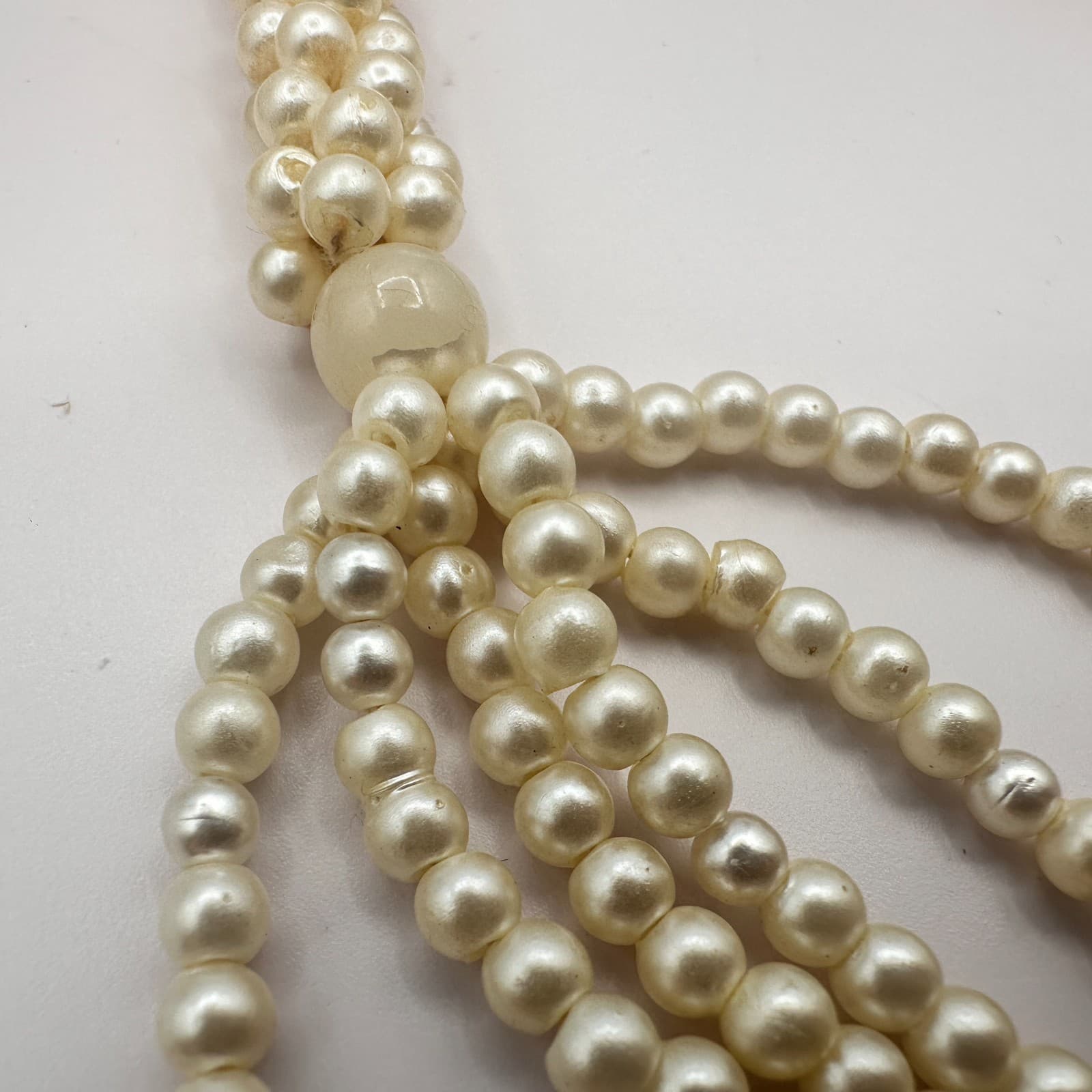 Vintage 90s Faux Pearl Lariat Necklace Woven Seed Beaded Women's Classic Jewelry - Thumbnail 5