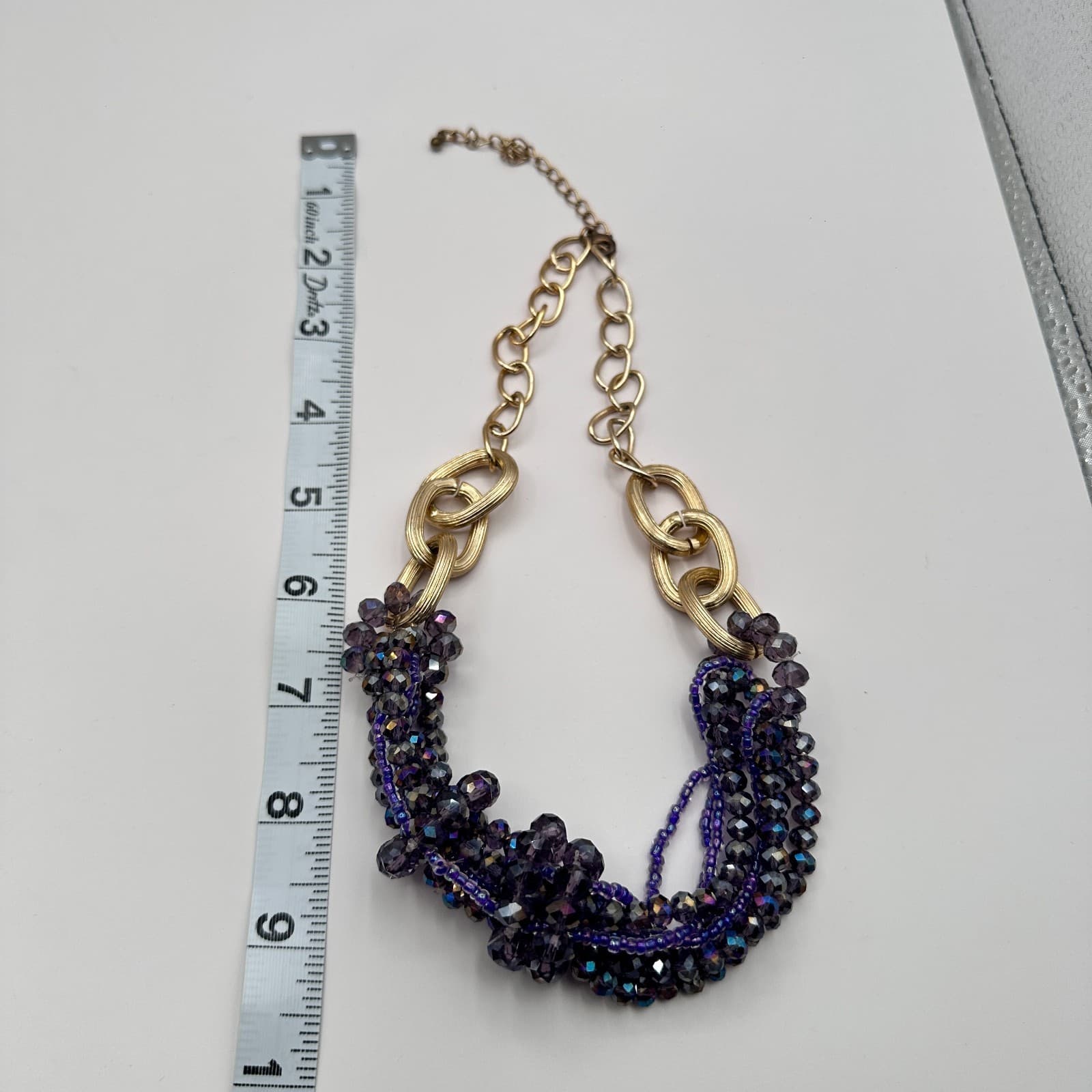Vintage Y2K Gold Tone Iridescent Beaded Multi-Strand Statement Necklace Jewelry - Thumbnail 12