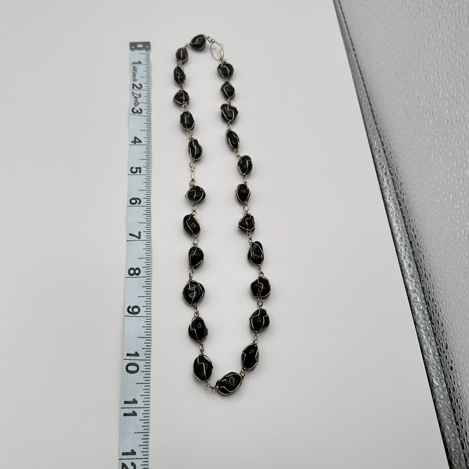 Vintage Y2K Gold Tone Black Stone Wire Wrapped Necklace Women's Classic Jewelry - Thumbnail 10