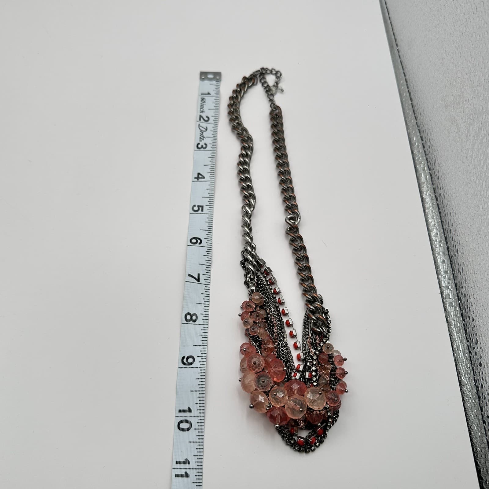 Vintage Y2K Multi-Strand Statement Necklace Rhinestone Beaded Silver Tone Chain - Thumbnail 8