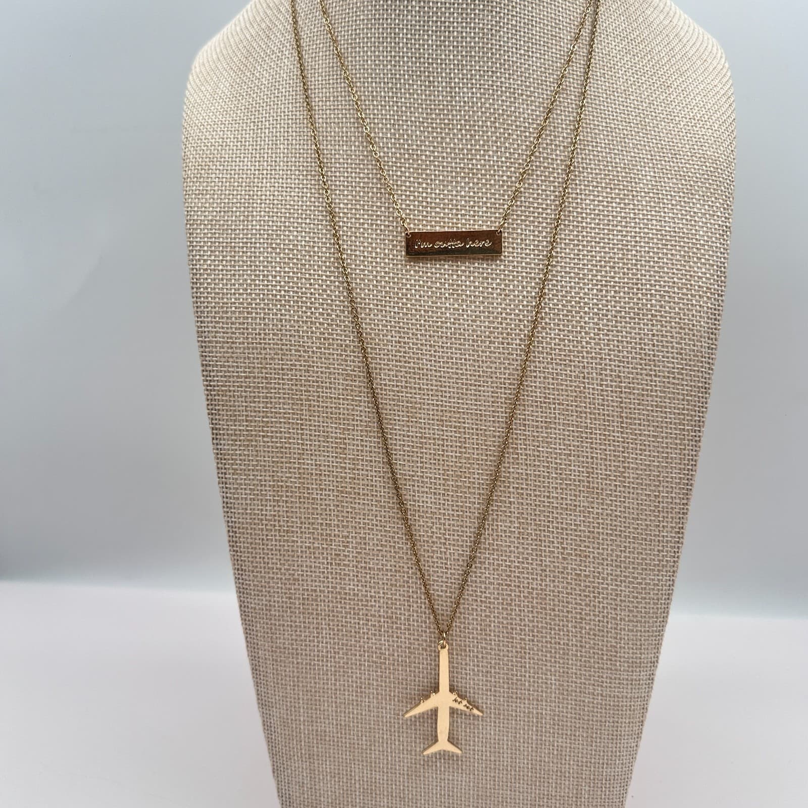 Vintage 90s Express Layered Necklace Airplane Jet I’m Outta Here Travel Jewelry - Thumbnail 6