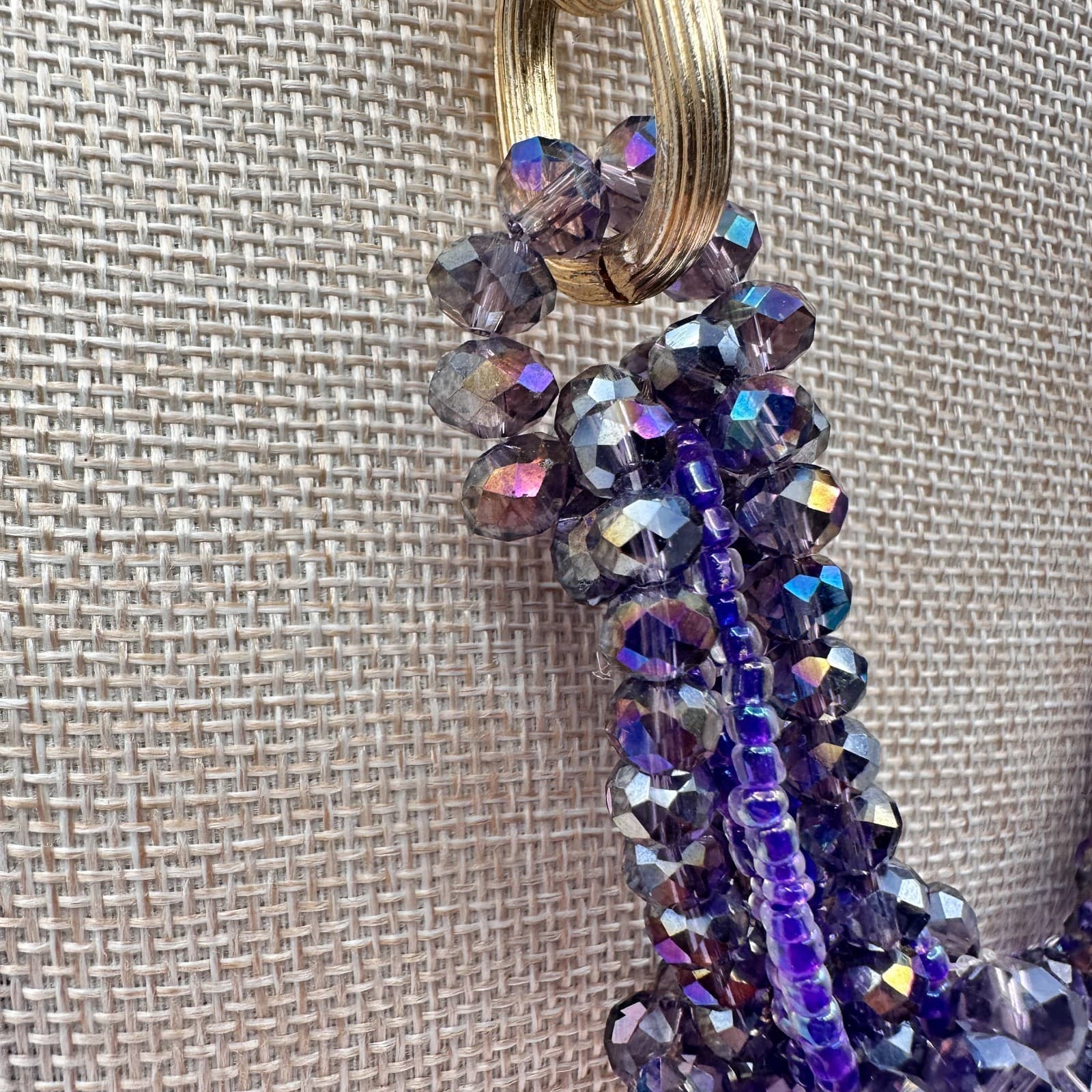 Vintage Y2K Gold Tone Iridescent Beaded Multi-Strand Statement Necklace Jewelry - Thumbnail 4